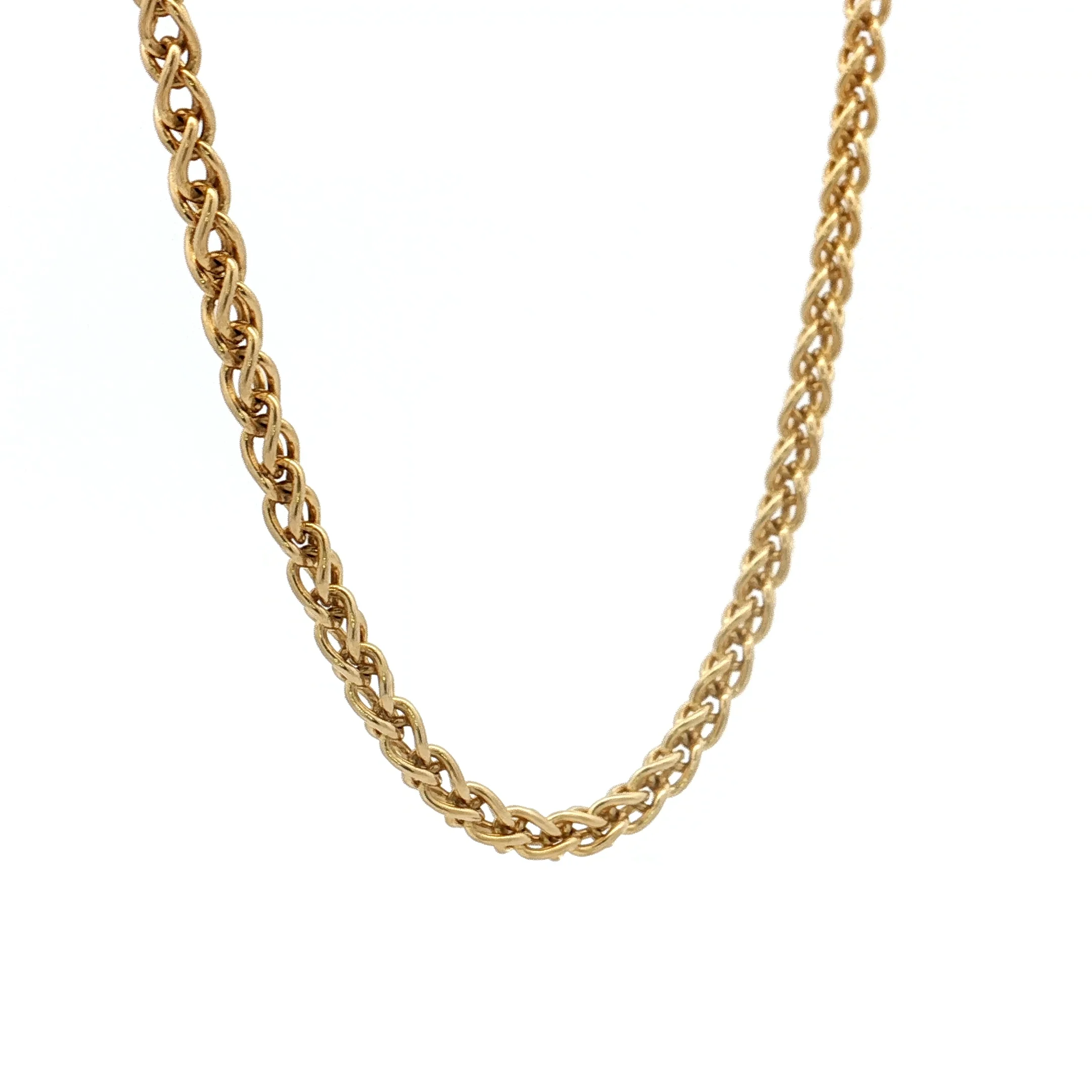 18" Woven Wheat Chain Necklace 14k Yellow Gold - Image 3