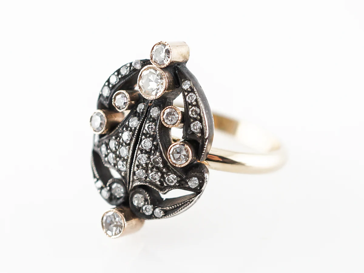 1800's Diamond Cocktail Ring in 14k Yellow Gold & Silver - Image 2