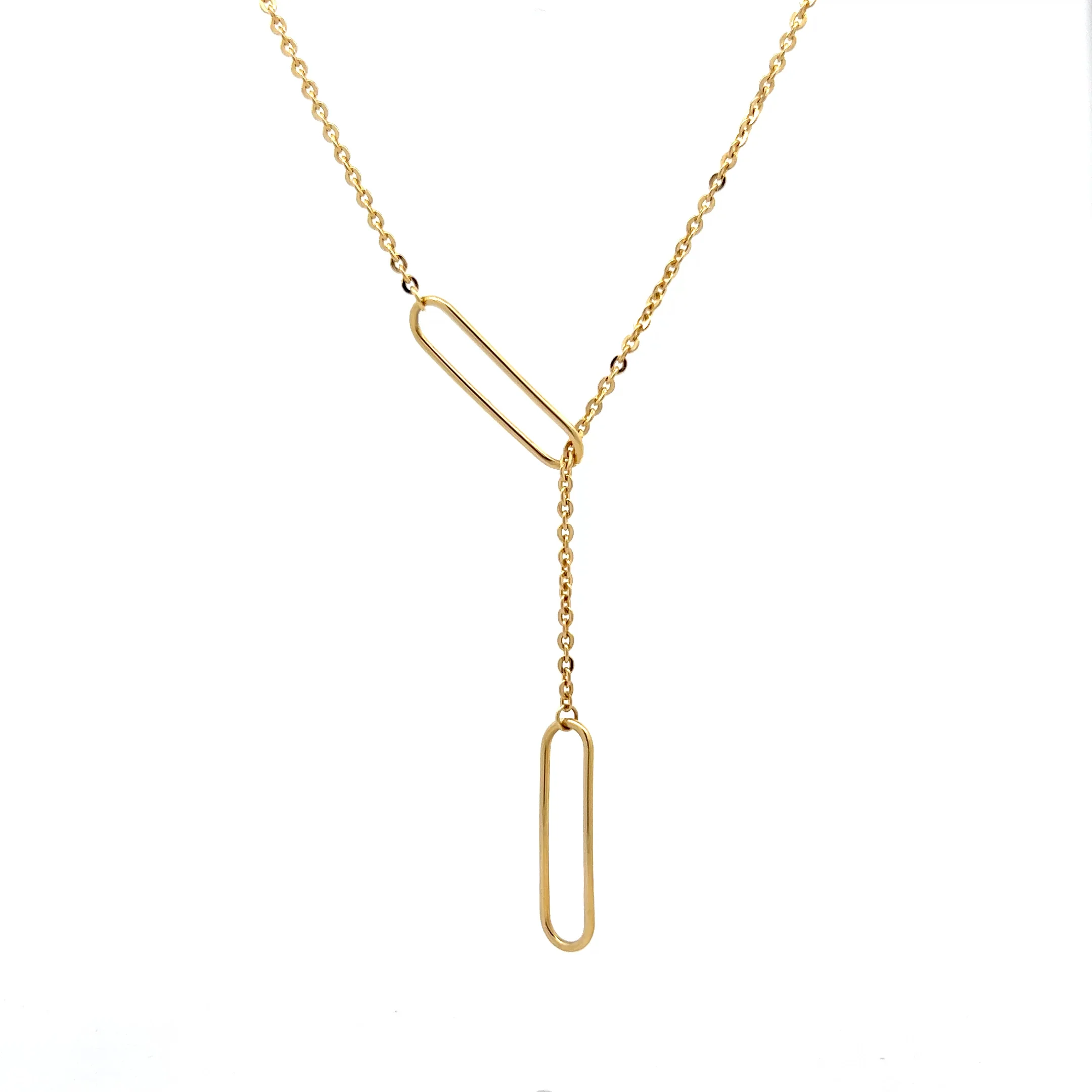 19" Lariat Cable Link Chain Necklace 18k Yellow Gold