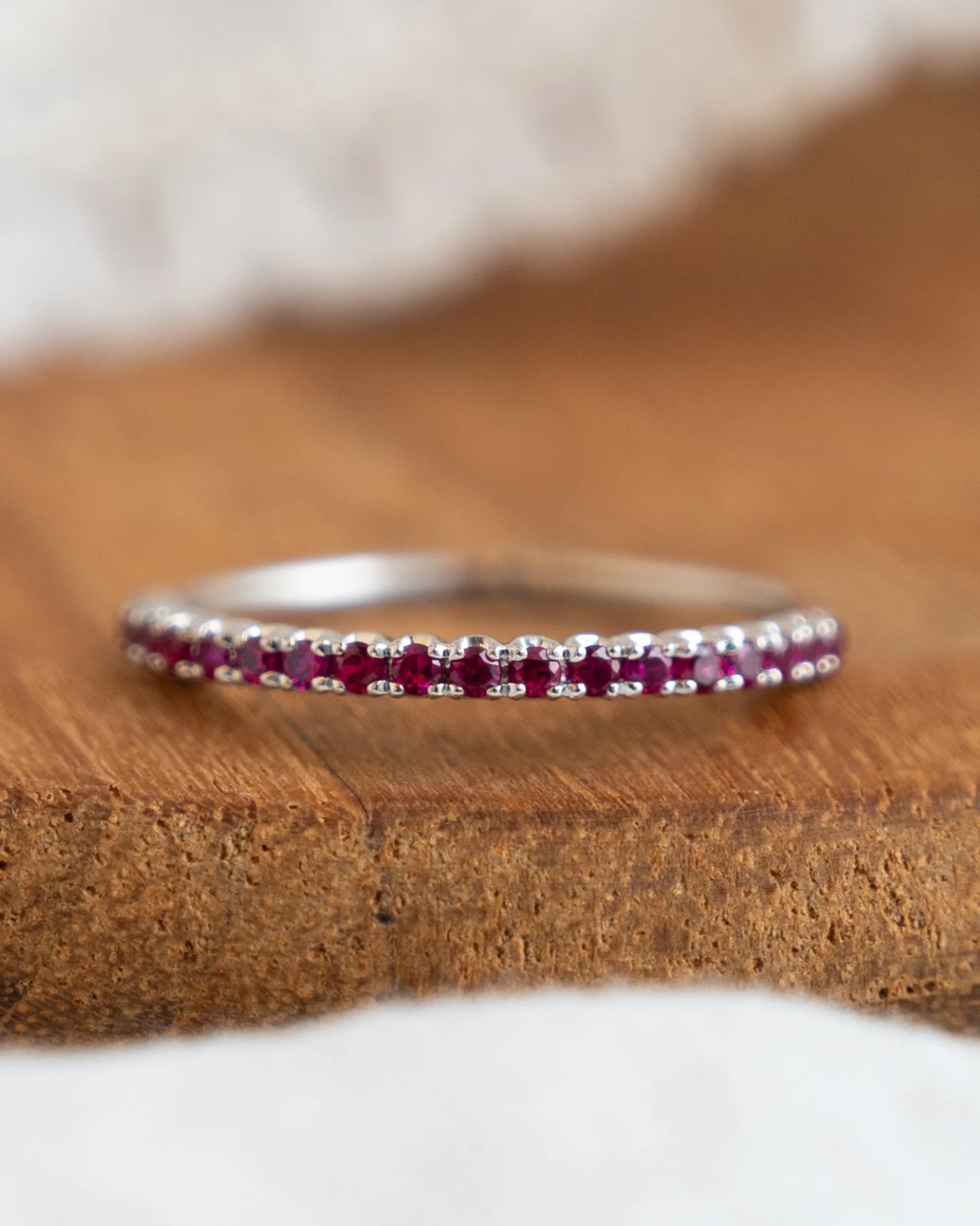 .19 Round Cut Ruby Wedding Band in 18k White Gold - Image 6