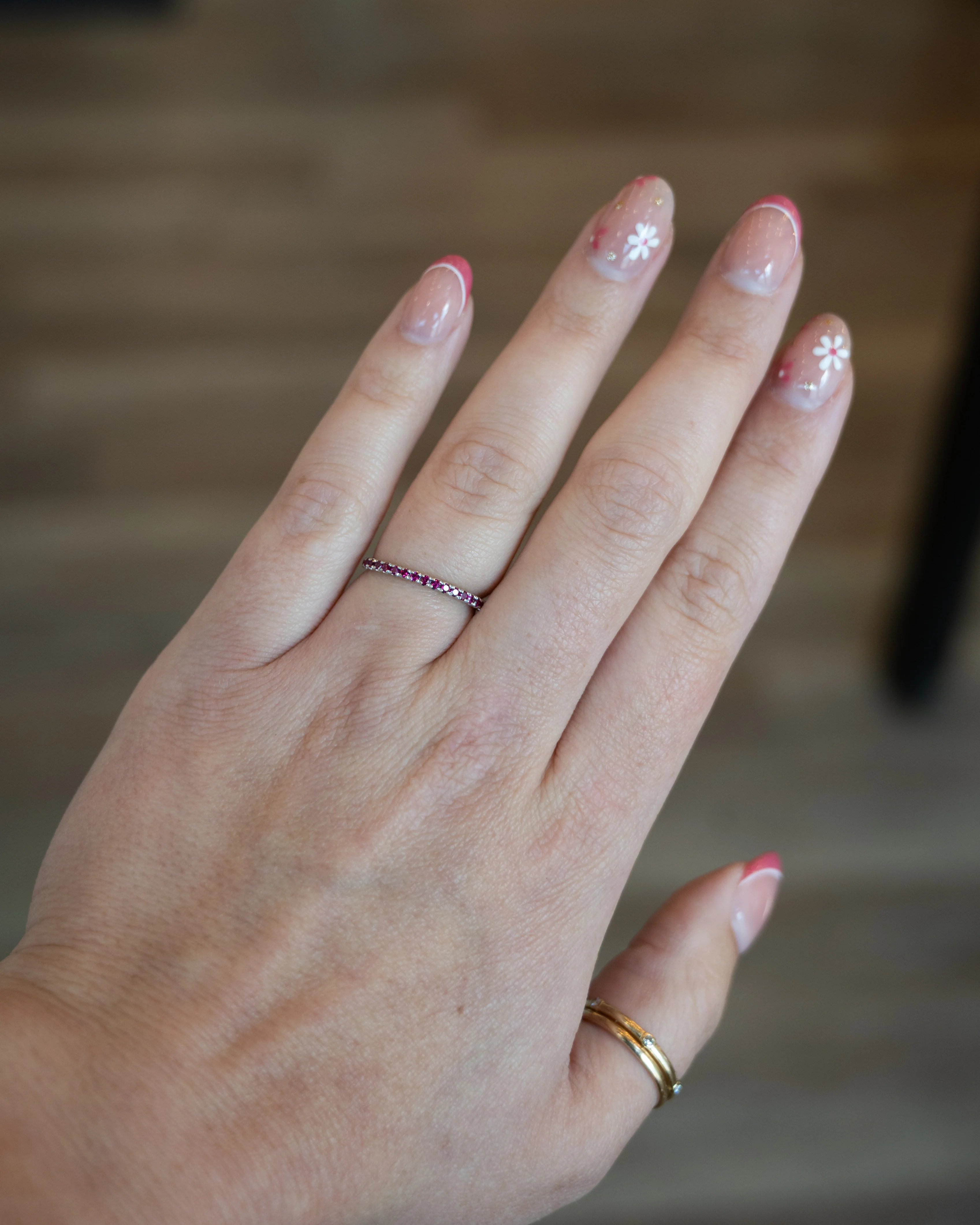.19 Round Cut Ruby Wedding Band in 18k White Gold - Image 7