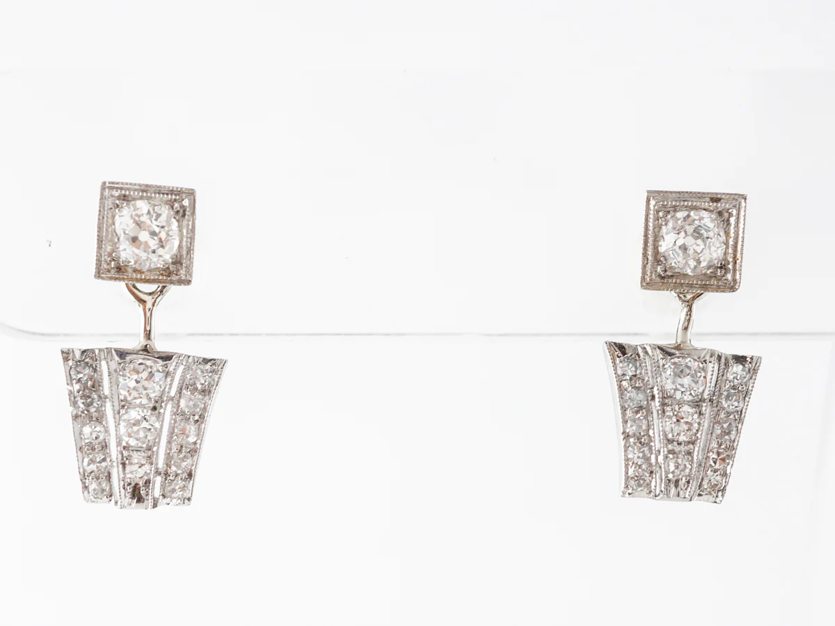 1920's Art Deco Earrings w/ Diamonds in Platinum