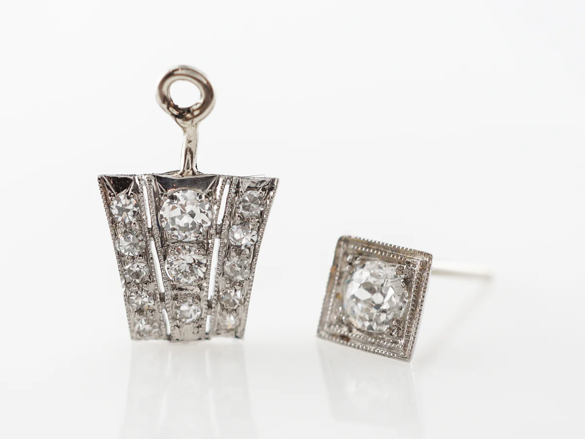 1920's Art Deco Earrings w/ Diamonds in Platinum - Image 6