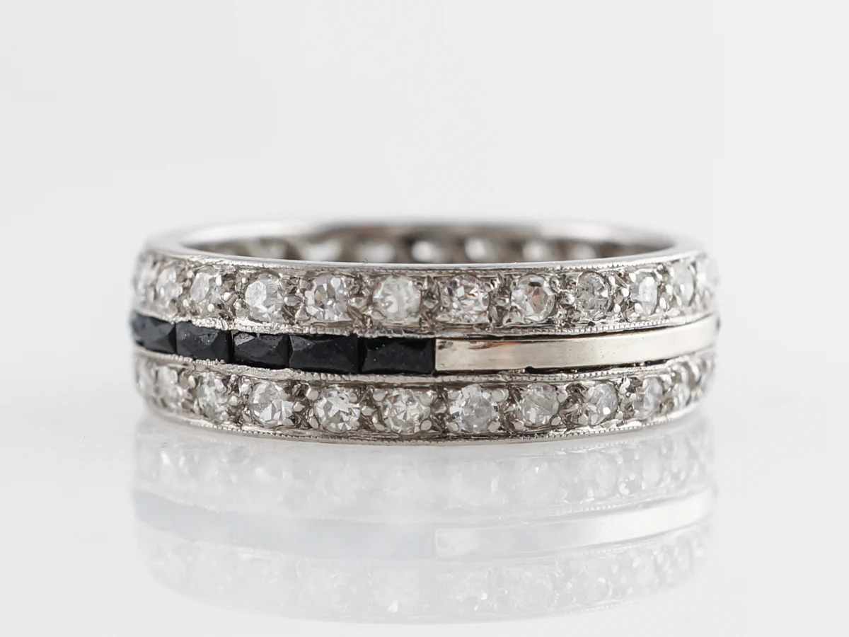 1920's Diamond & Sapphire Wedding Band in 18K White Gold - Image 3