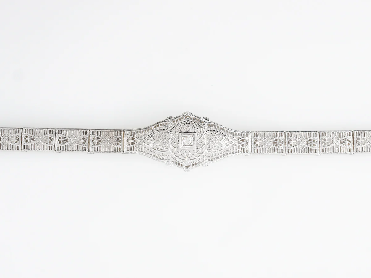 1920's Filigree Bracelet w/ Old European Cut Diamond - Image 2