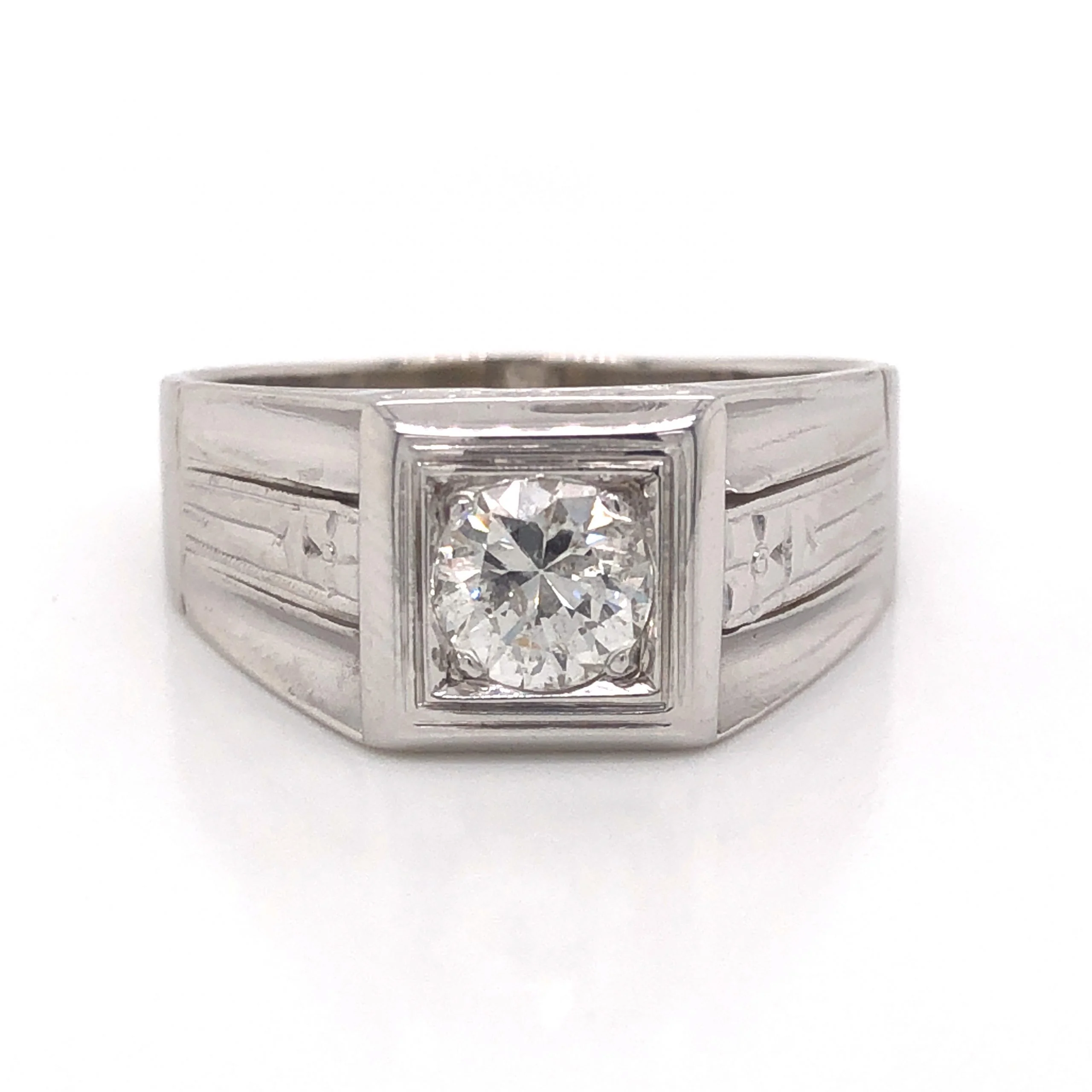 1930's Art Deco Men's Diamond Ring in 14k White Gold