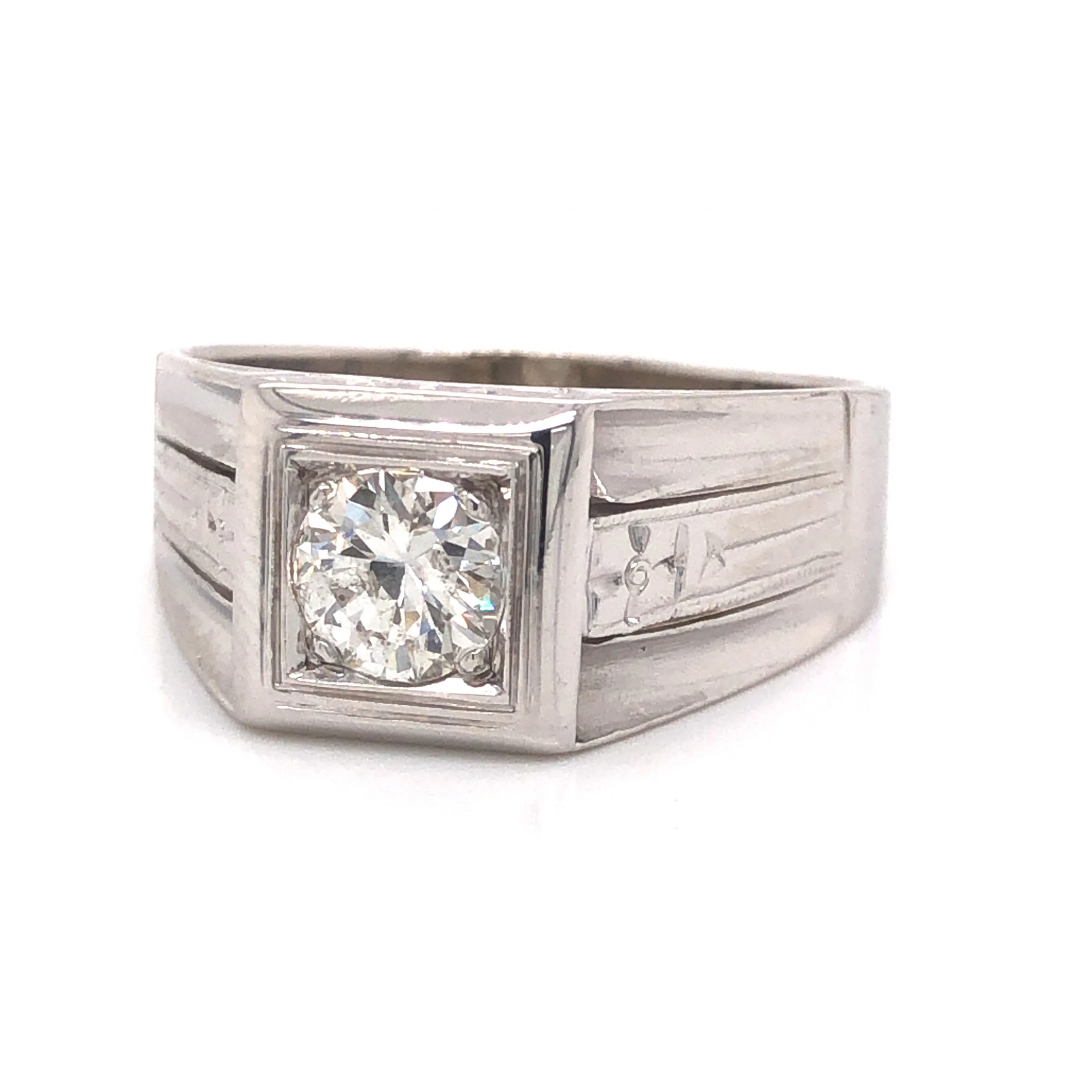 1930's Art Deco Men's Diamond Ring in 14k White Gold - Image 2