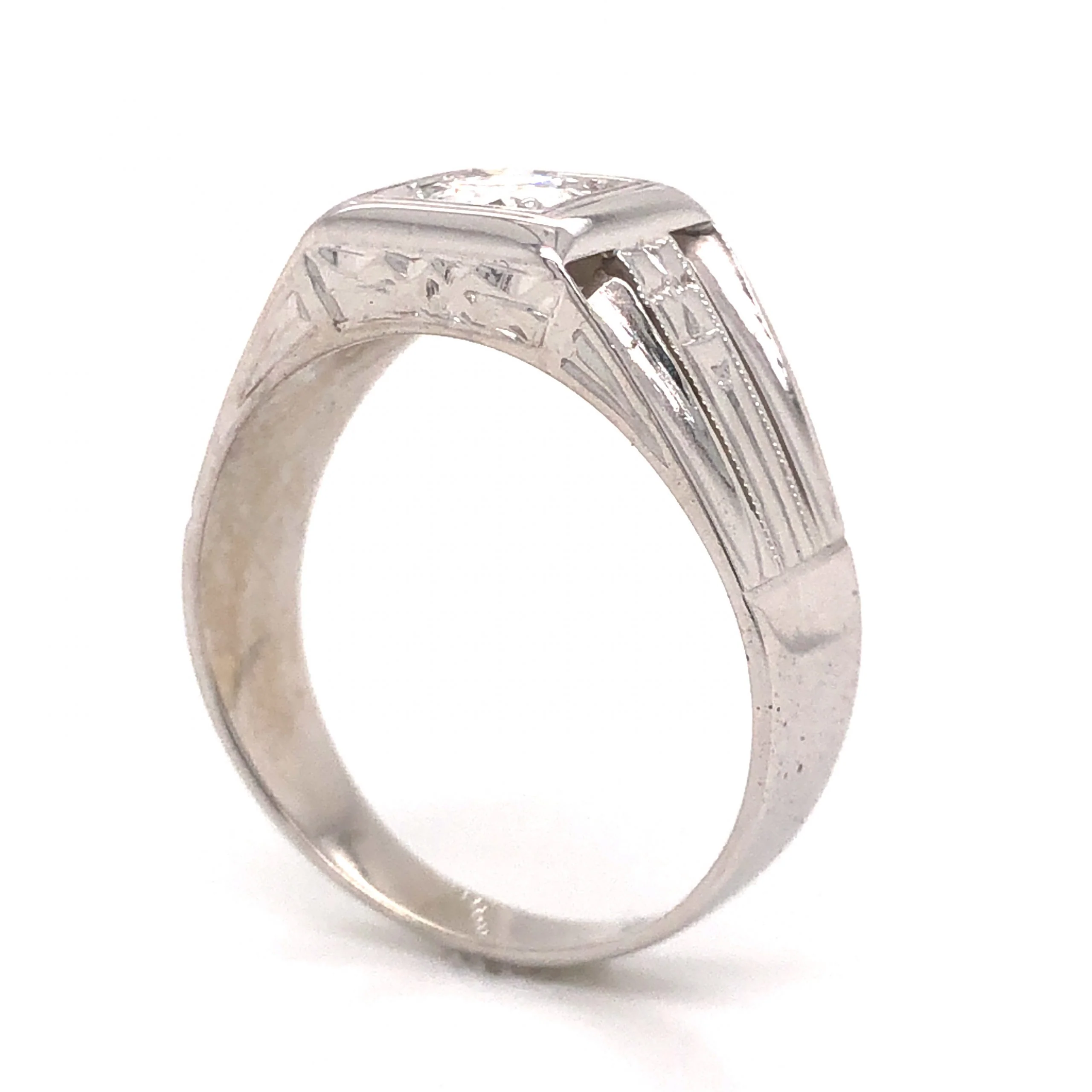 1930's Art Deco Men's Diamond Ring in 14k White Gold - Image 5