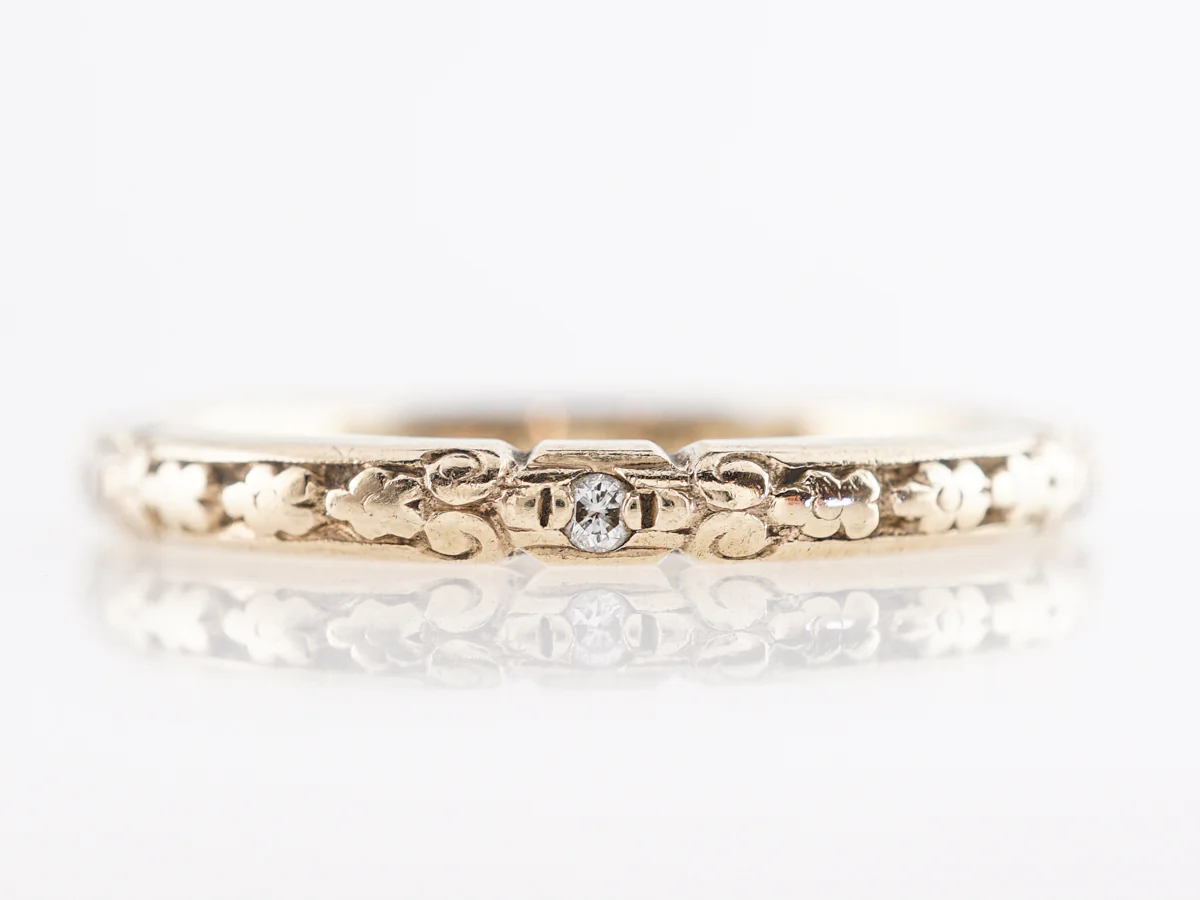 1930s Engraved Band w/ Single Cut Diamonds in 14k Yellow Gold