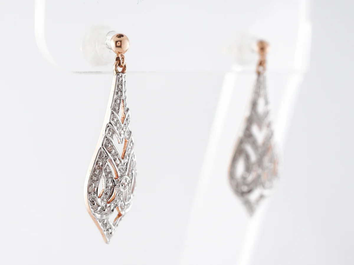 1930's Style Diamond Earrings in 14k White & Rose Gold - Image 3