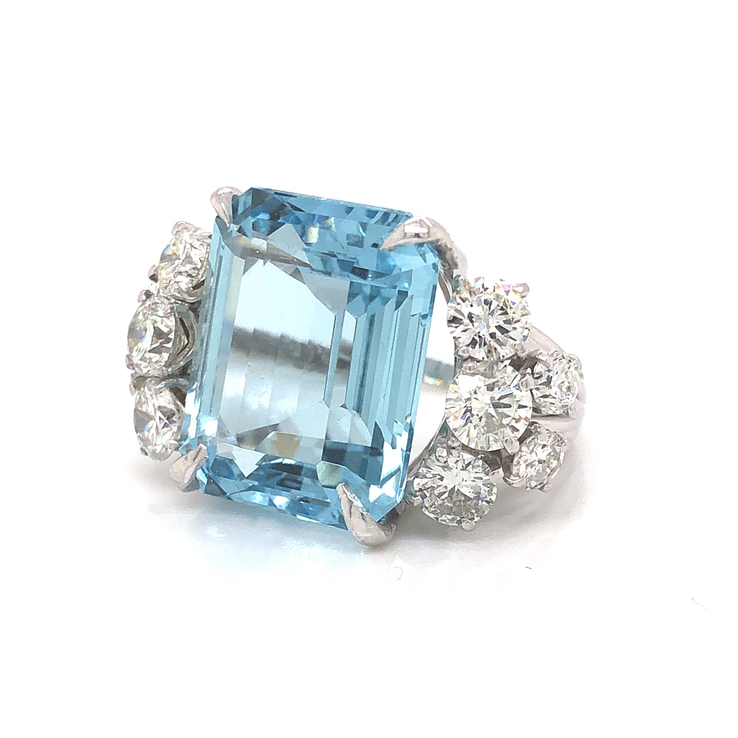 1950's Aquamarine & Diamond Cocktail Ring in Platinum - Image 2