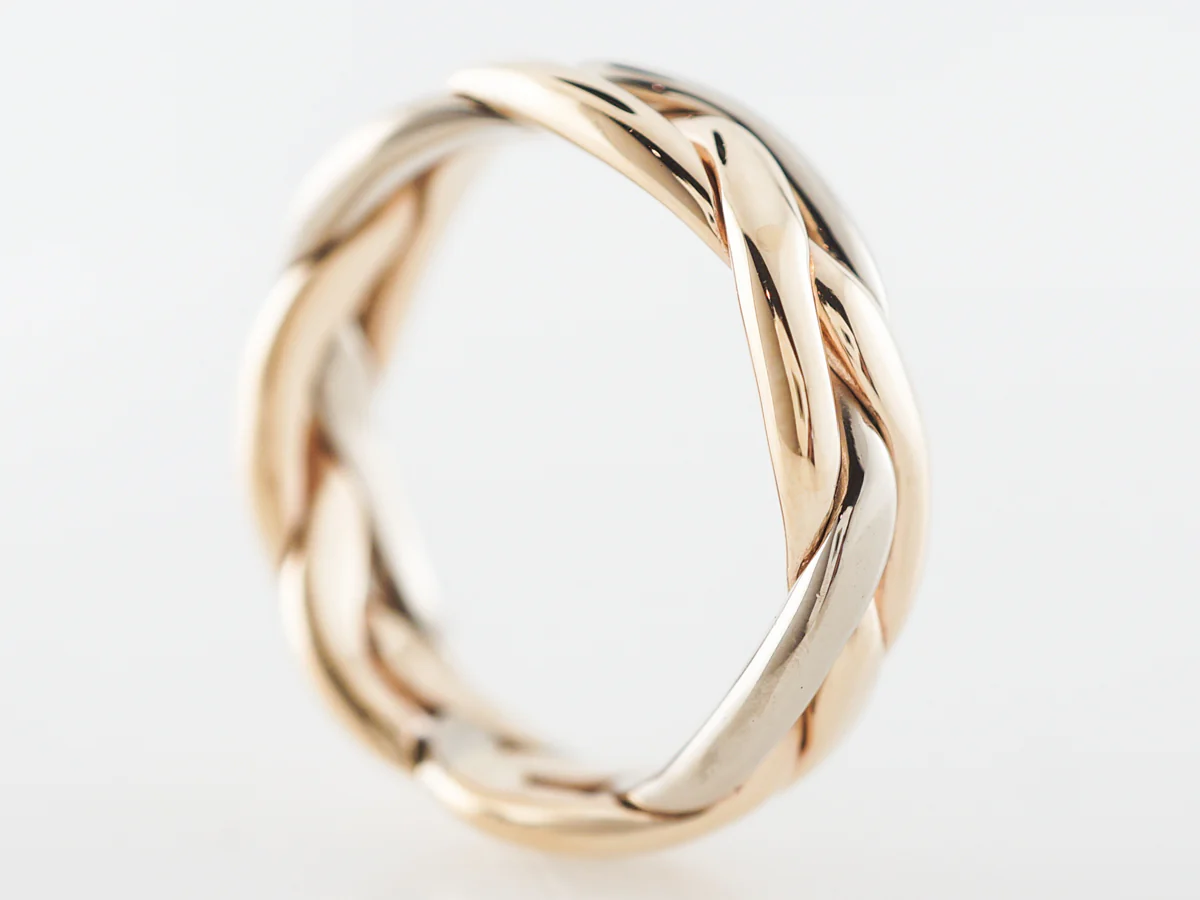 1960's Braided Wedding Band in White, Yellow & Rose Gold - Image 3