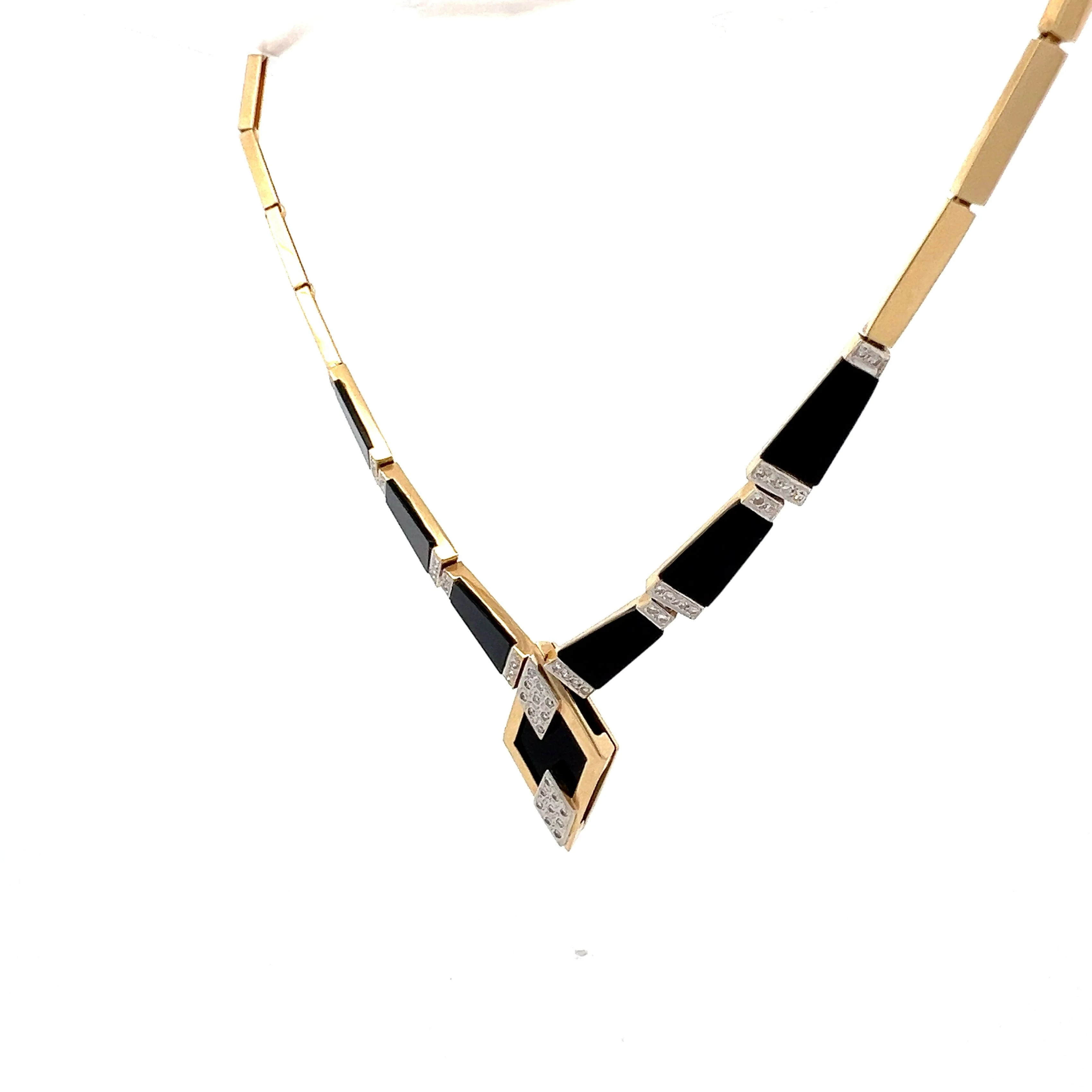 1980's Onyx & Diamond Collar Necklace in 14k - Image 2