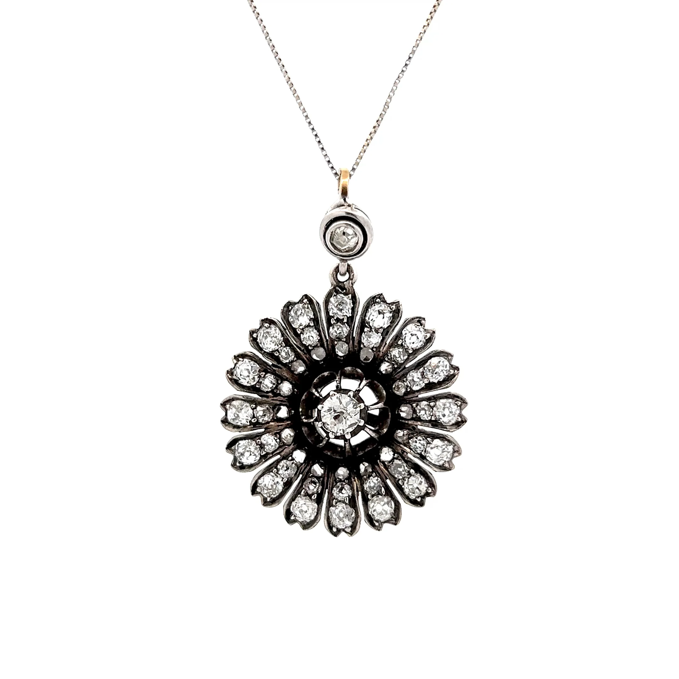 2.00 Antique Edwardian Diamond Pendant Necklace
