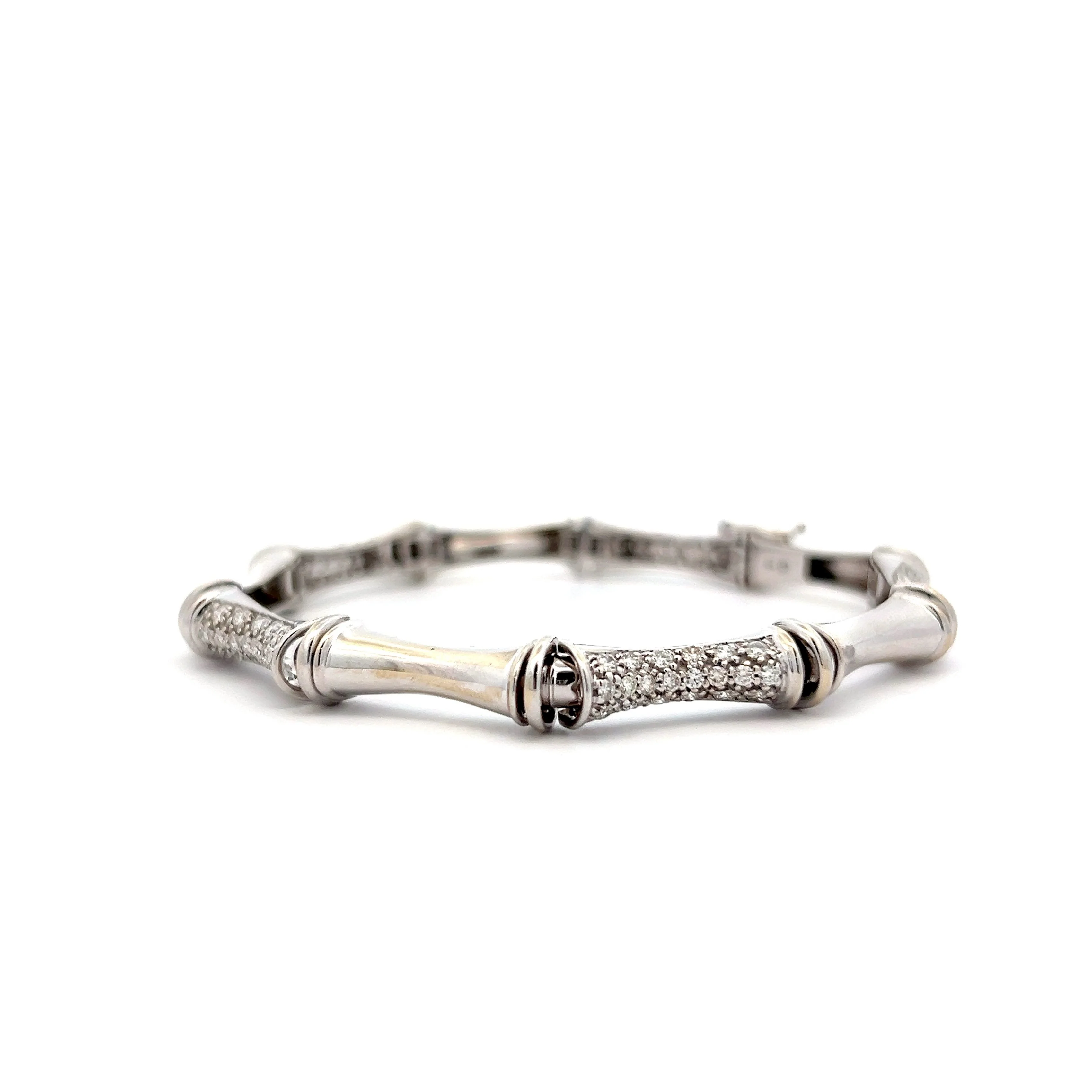 2.00 Diamond Bamboo Link Bracelet in 14k White Gold - Image 3