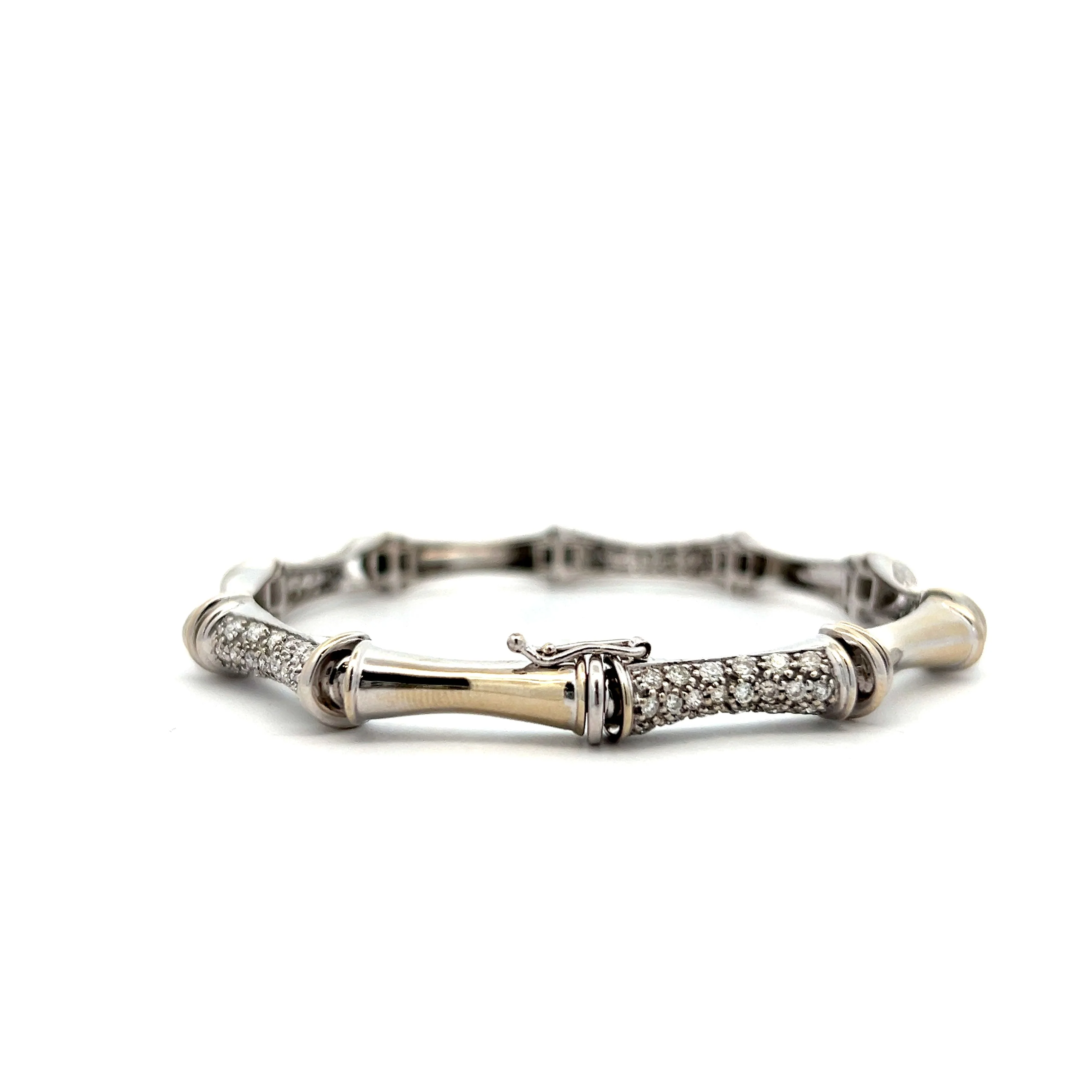 2.00 Diamond Bamboo Link Bracelet in 14k White Gold - Image 4
