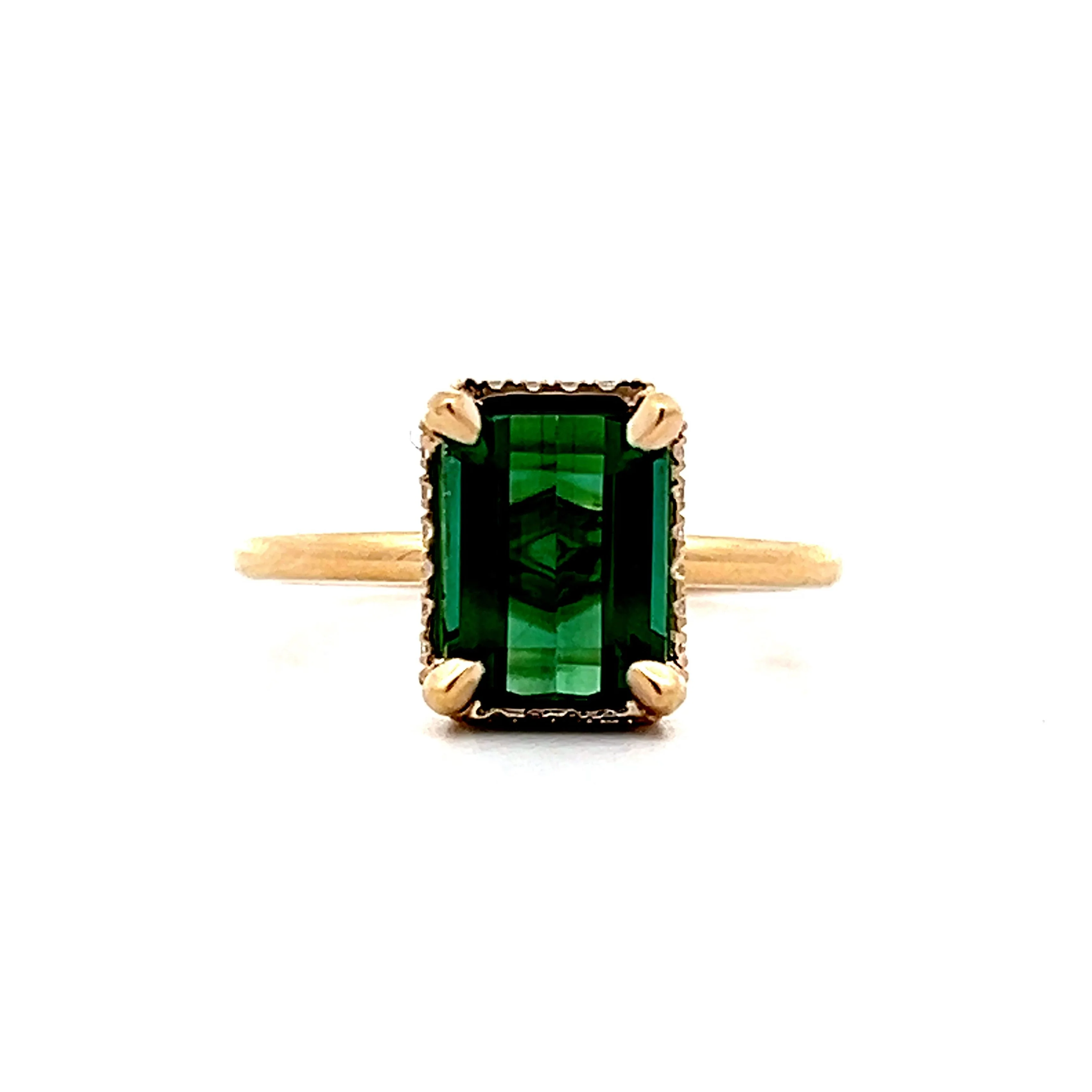 2.00 Green Tourmaline Solitaire Engagement Ring in Yellow Gold