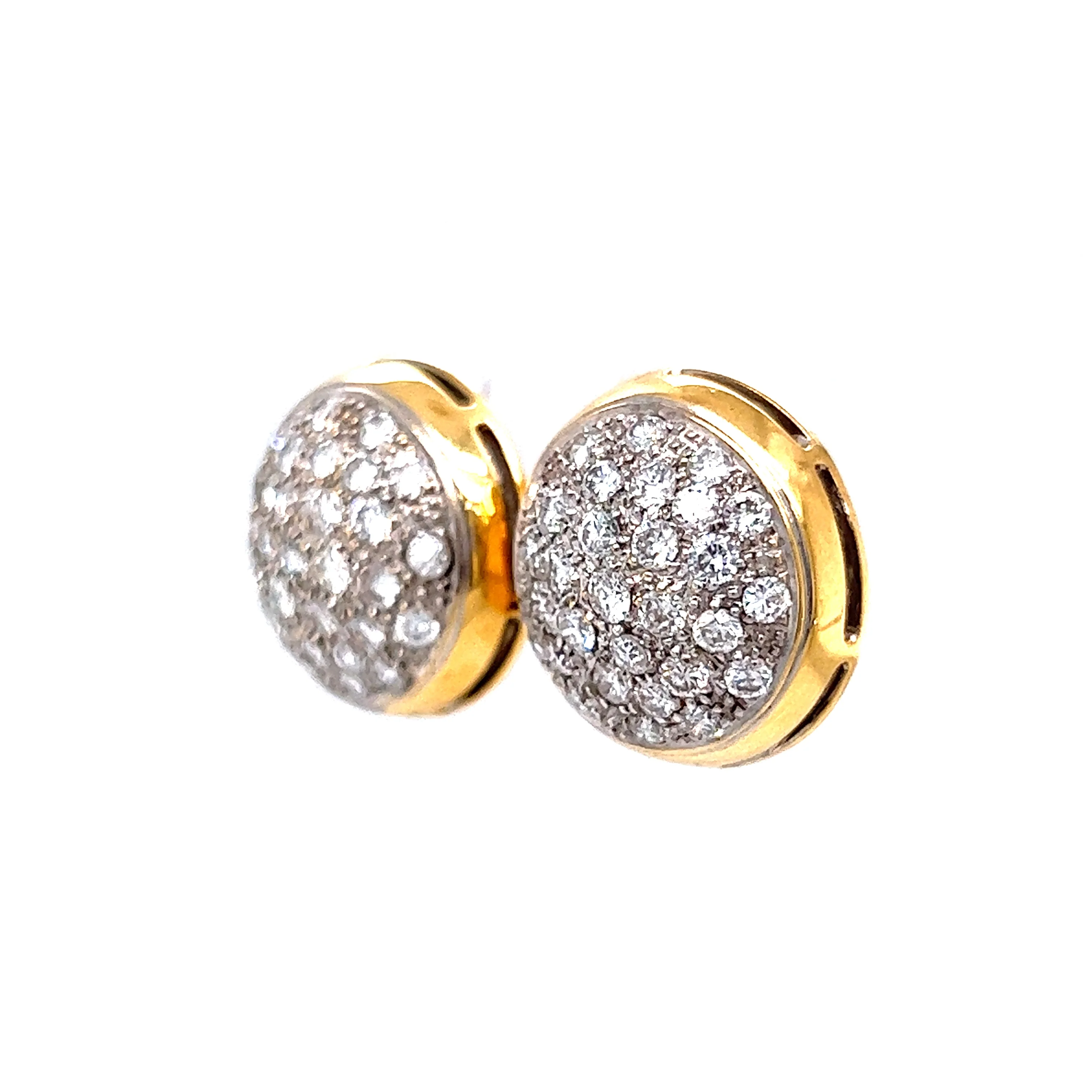 2.00 Pave Cluster Diamond Earrings 14K Yellow and White Gold - Image 2