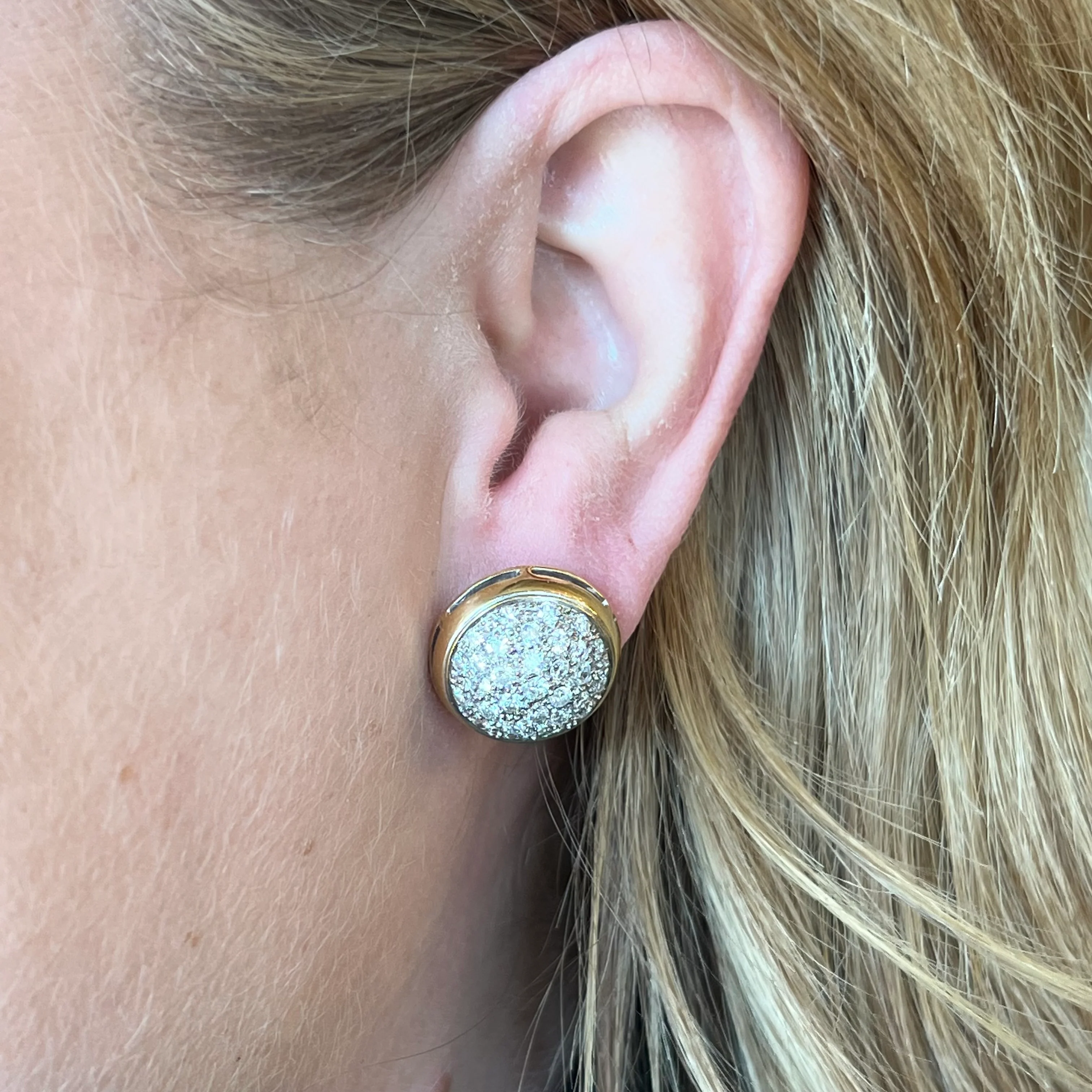 2.00 Pave Cluster Diamond Earrings 14K Yellow and White Gold - Image 4