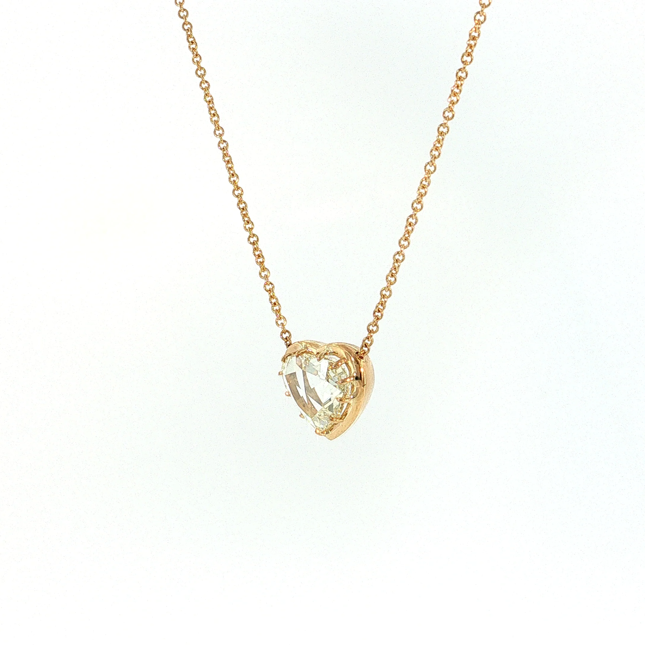 2.01 Rose Cut Diamond Heart Pendant 18k Yellow Gold - Image 2