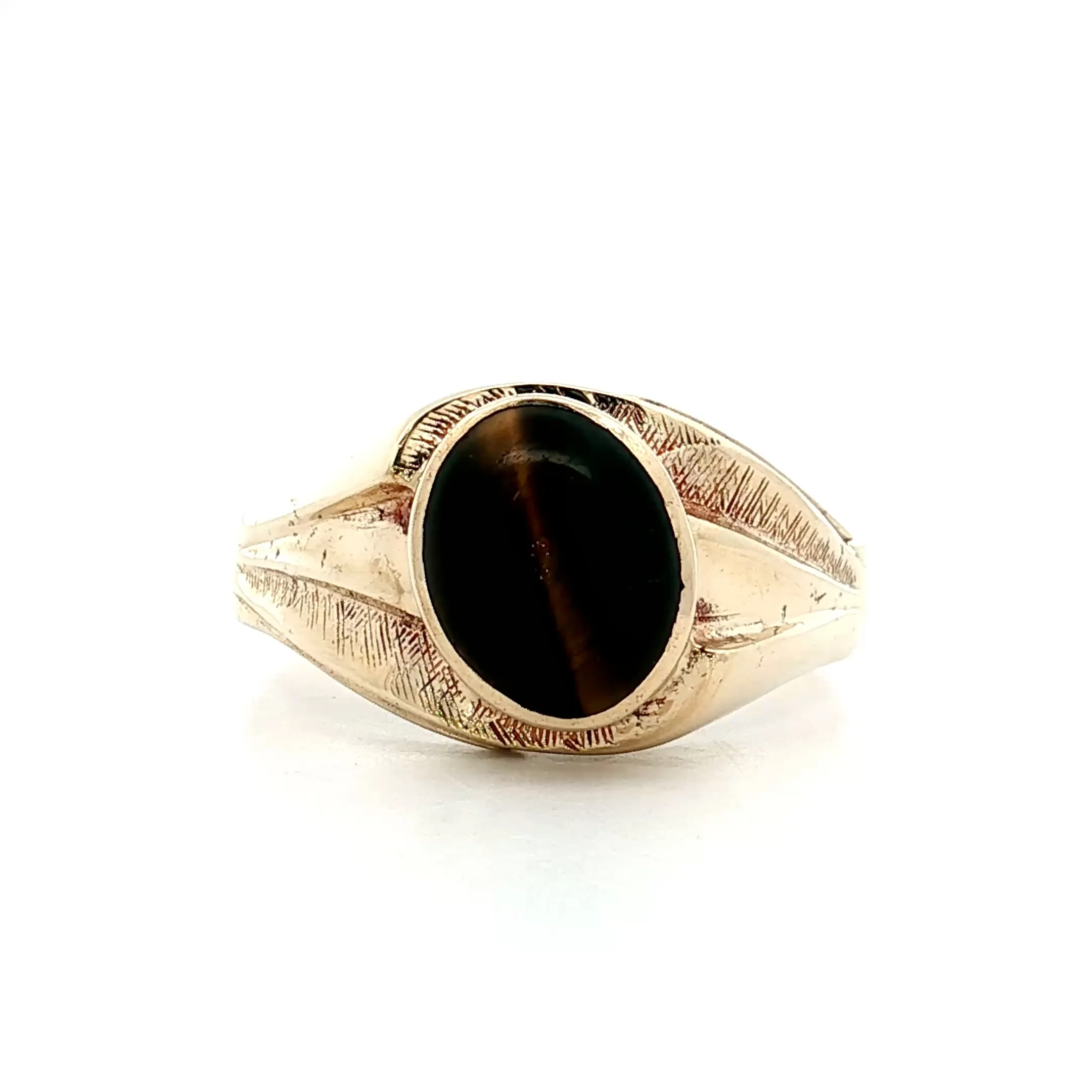 2.02 Vintage Mid-Century Tiger's Eye Cocktail Ring 10k