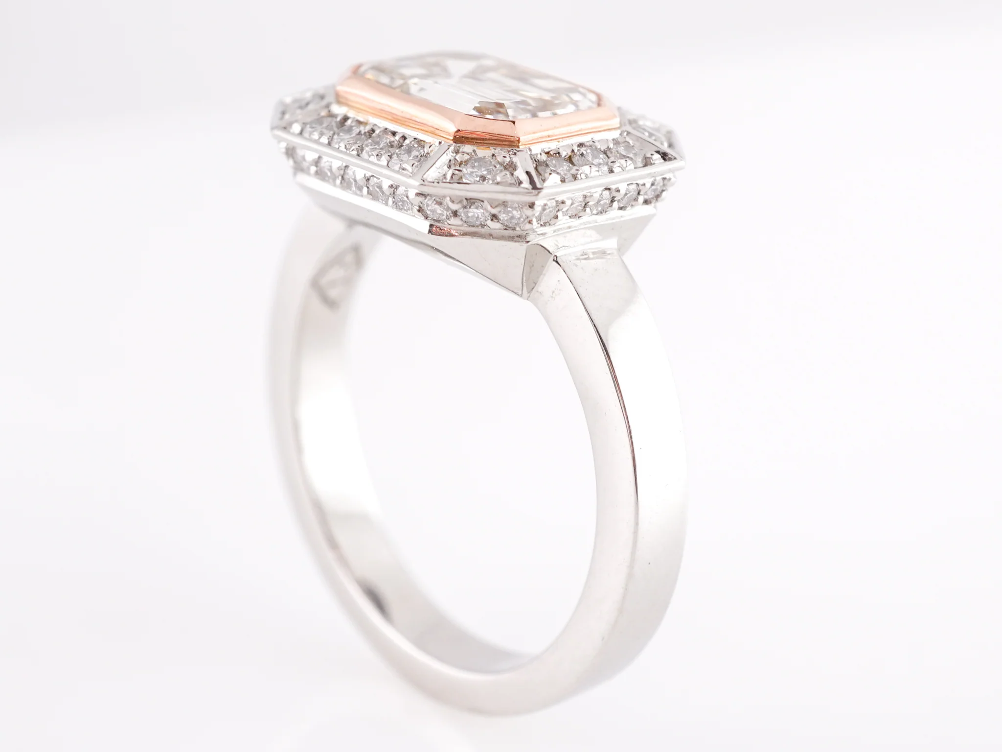 Emerald Cut Diamond Engagement Ring in Platinum and Rose Gold - Image 2