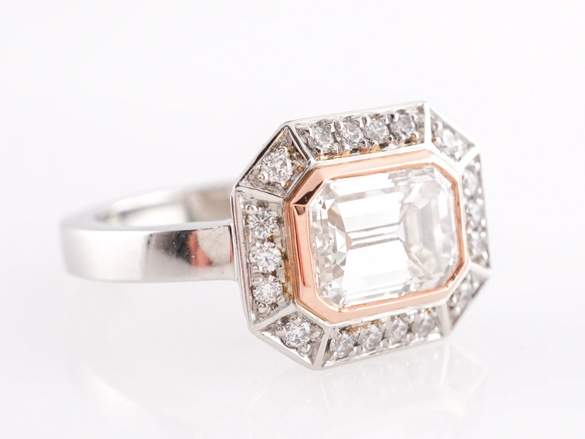 Emerald Cut Diamond Engagement Ring in Platinum and Rose Gold - Image 4