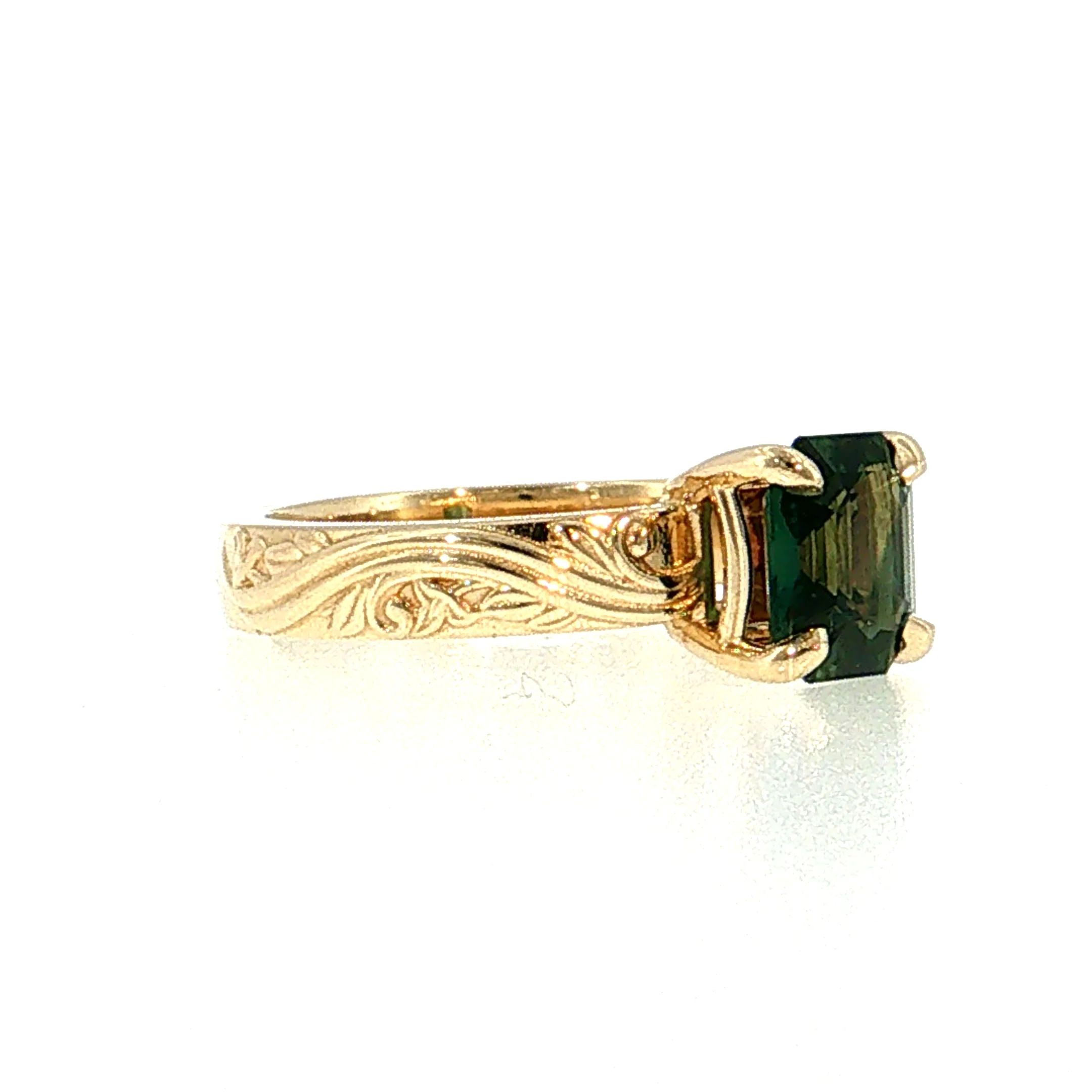 2.04 Asscher Cut Green Sapphire Solitaire Ring 14k - Image 3