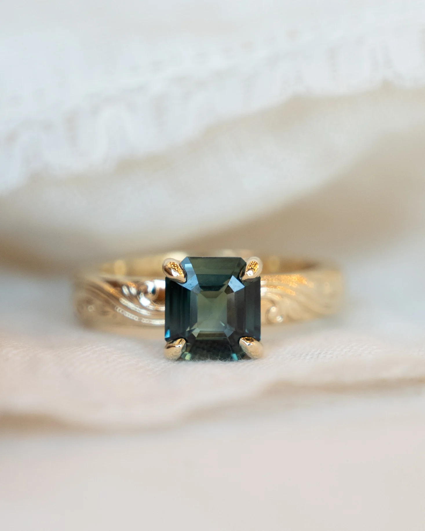 2.04 Asscher Cut Green Sapphire Solitaire Ring 14k - Image 7