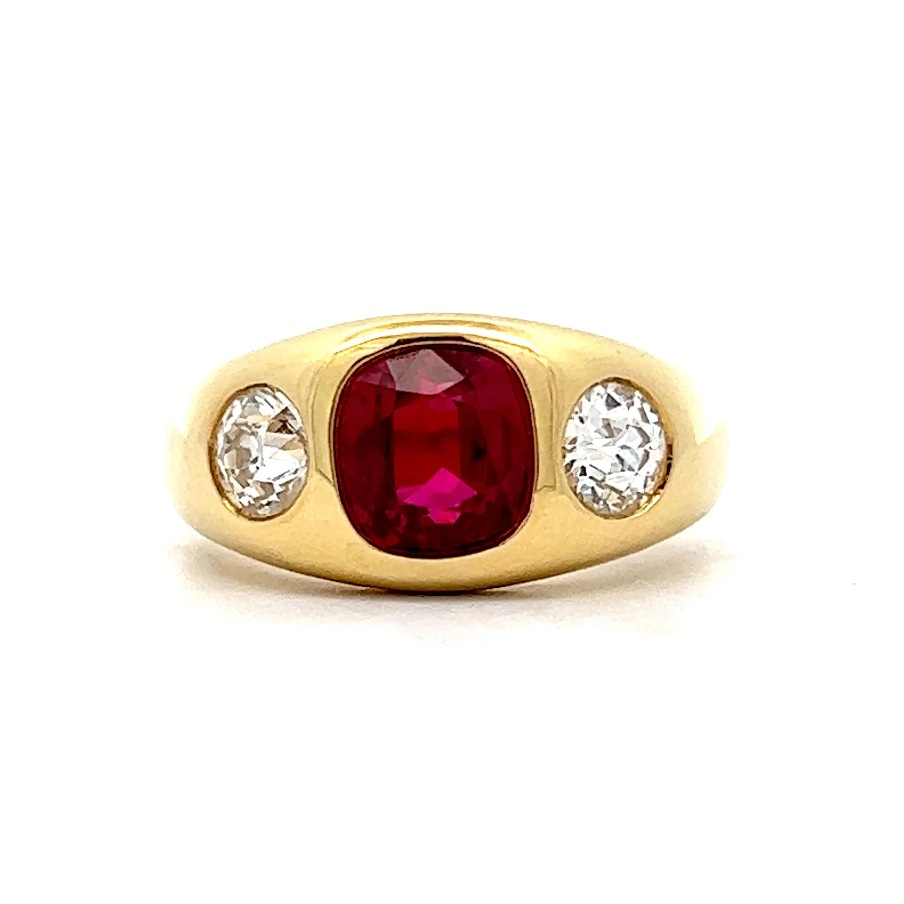 2.04 Ruby Three-Stone Cocktail Ring in 18k Yellow Gold