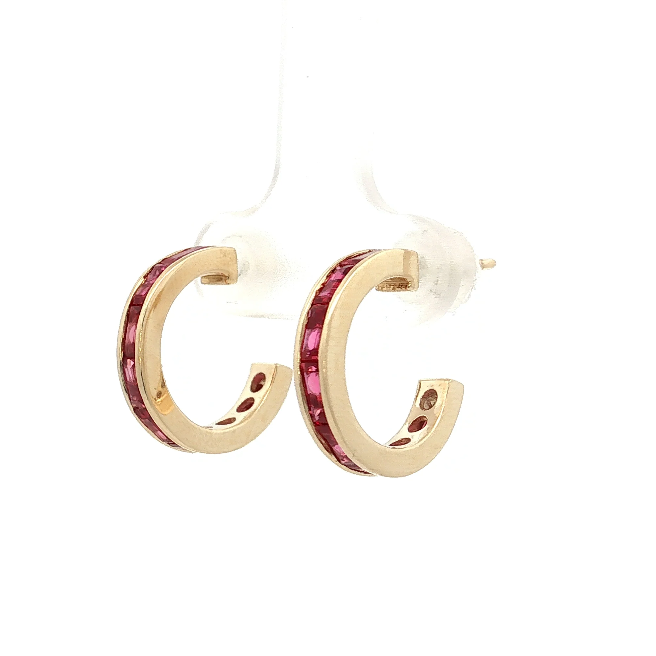 2.05 Baguette Ruby Hoop Earrings in 14k Yellow Gold - Image 2