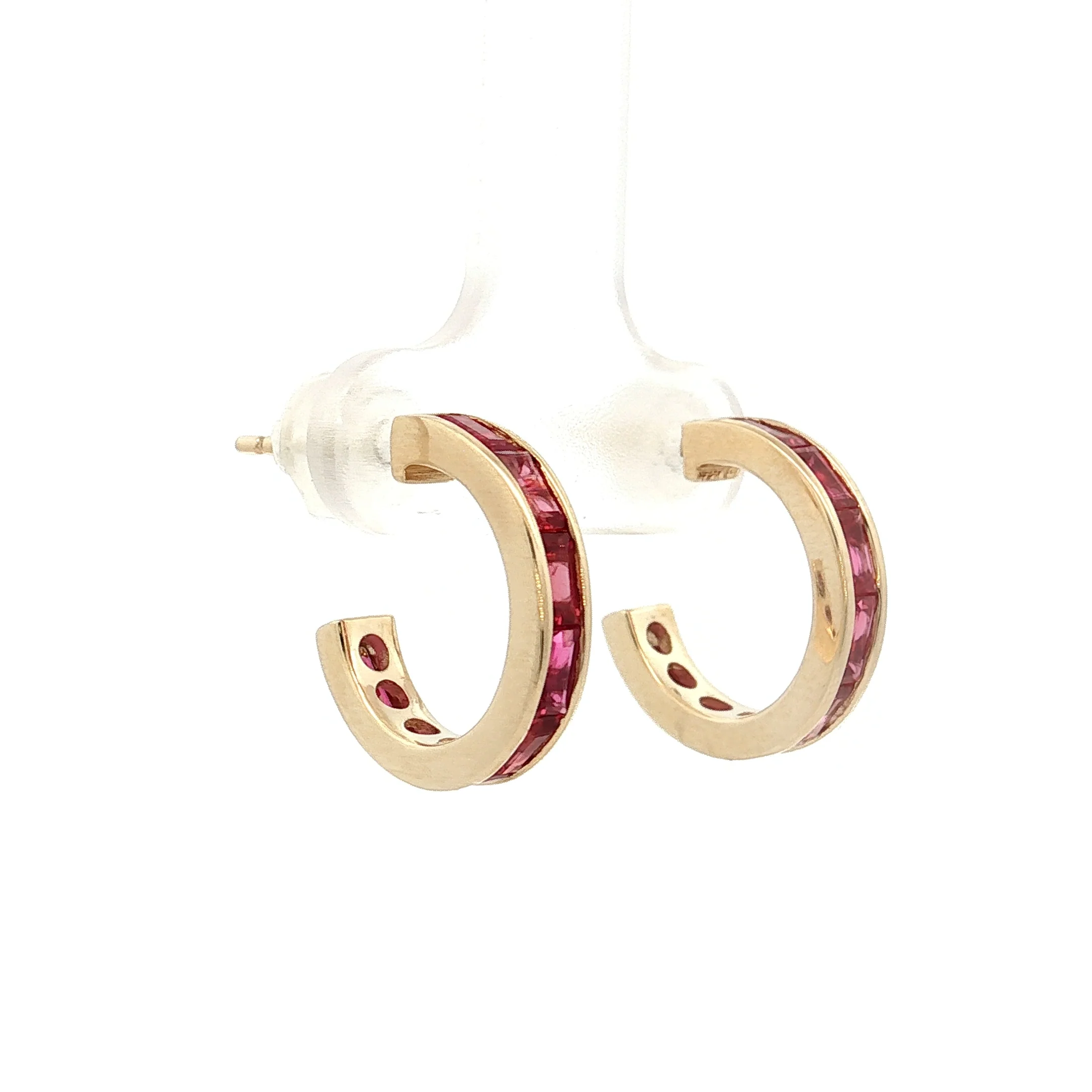 2.05 Baguette Ruby Hoop Earrings in 14k Yellow Gold - Image 3