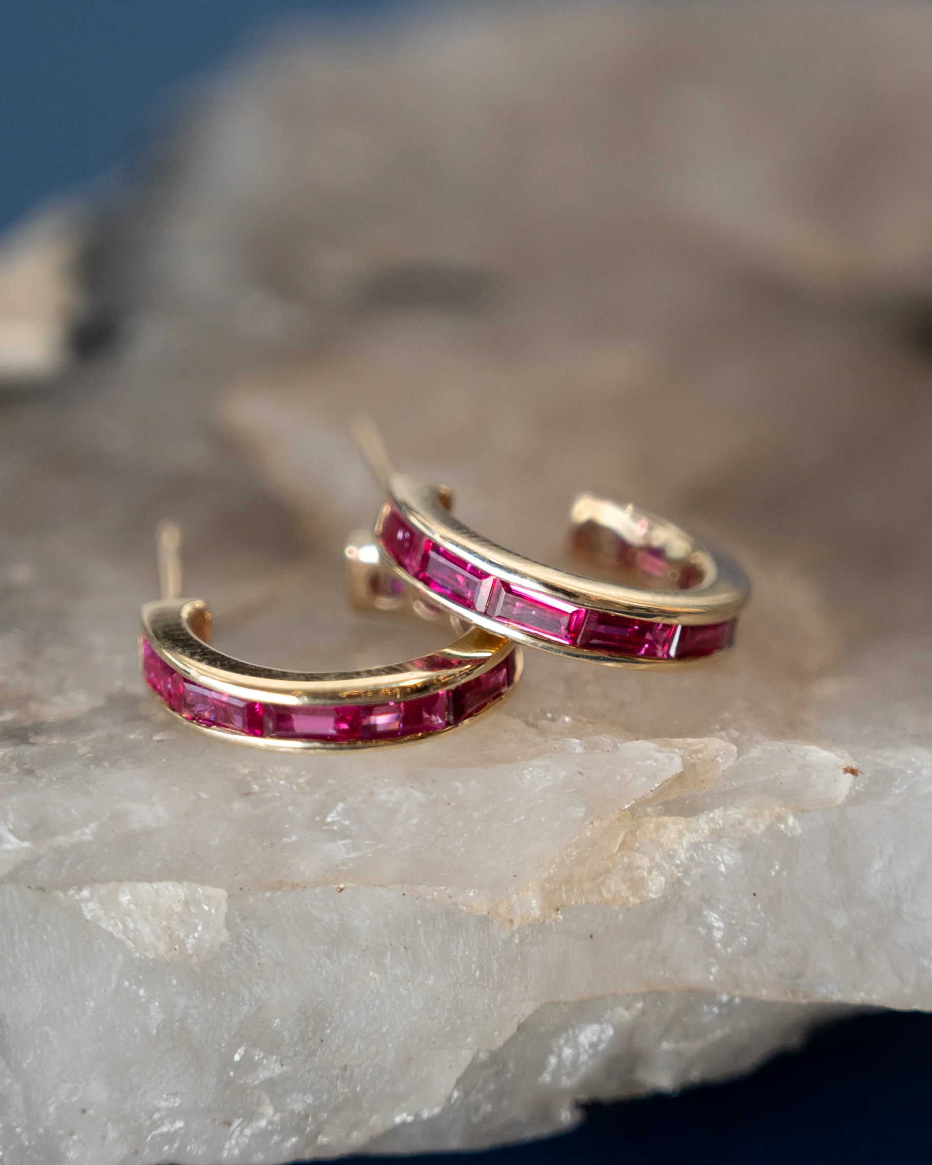 2.05 Baguette Ruby Hoop Earrings in 14k Yellow Gold - Image 4