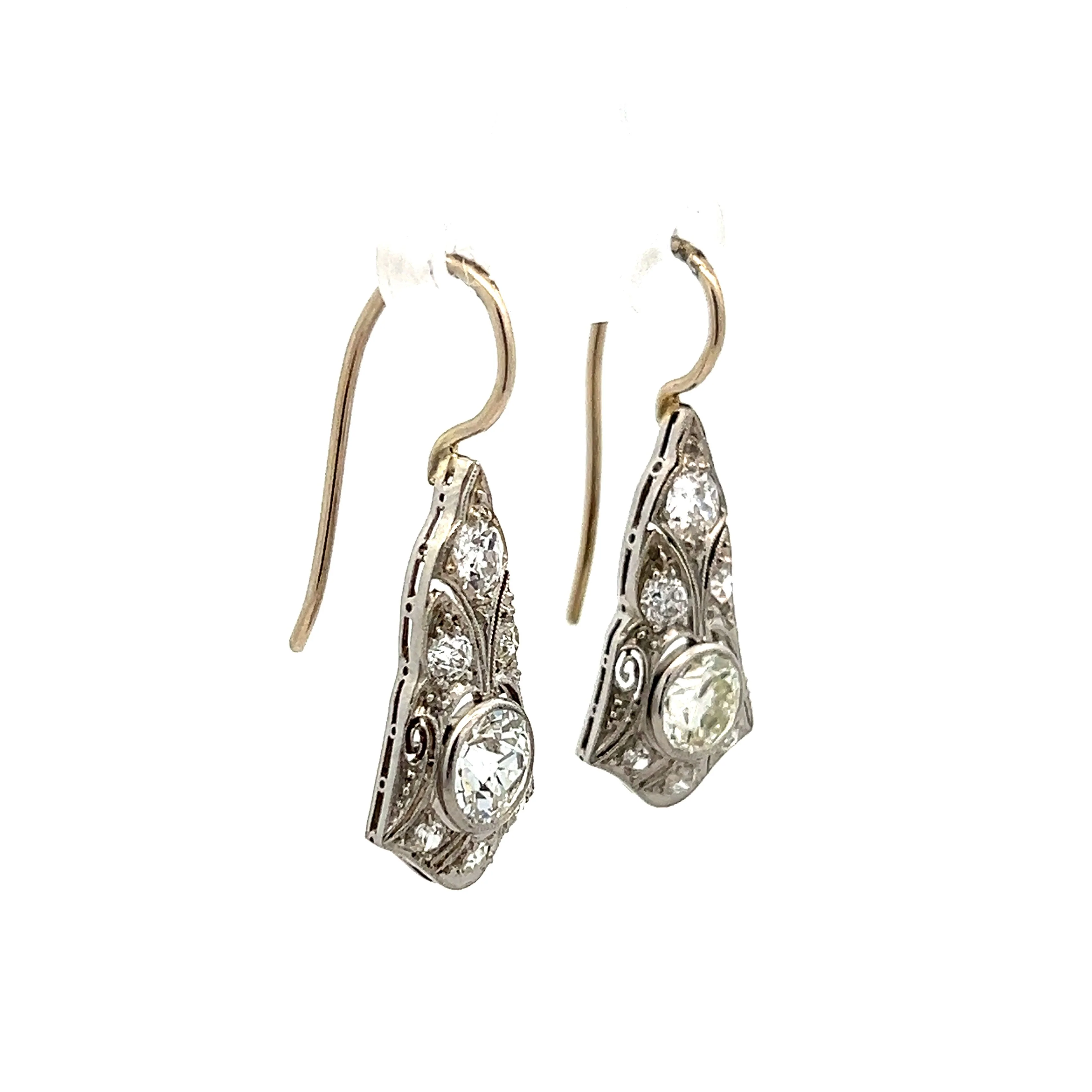 2.08 Art Deco Diamond Drop Earrings in Platinum - Image 3
