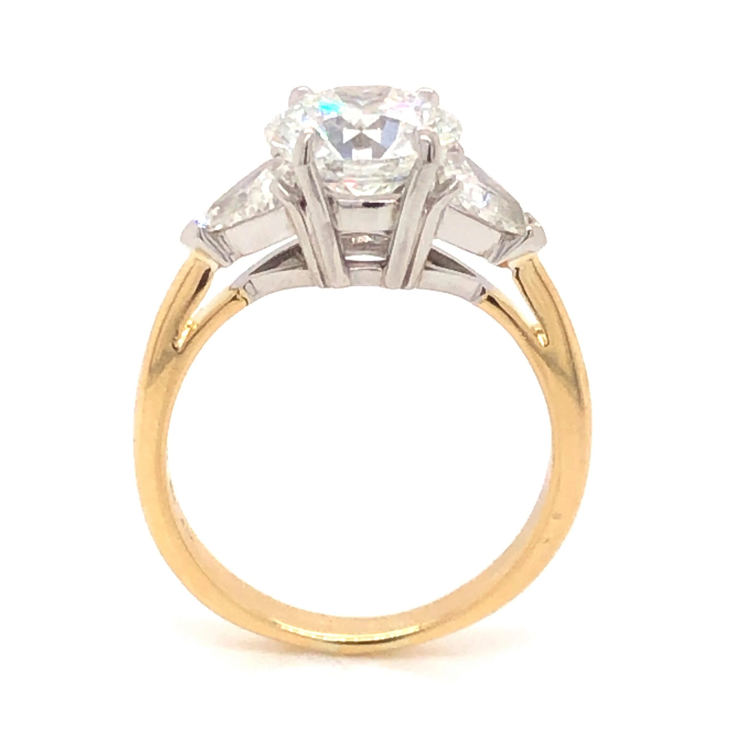 2.09 Three Stone Diamond Engagement Ring in 18k Yellow & White Gold - Image 4