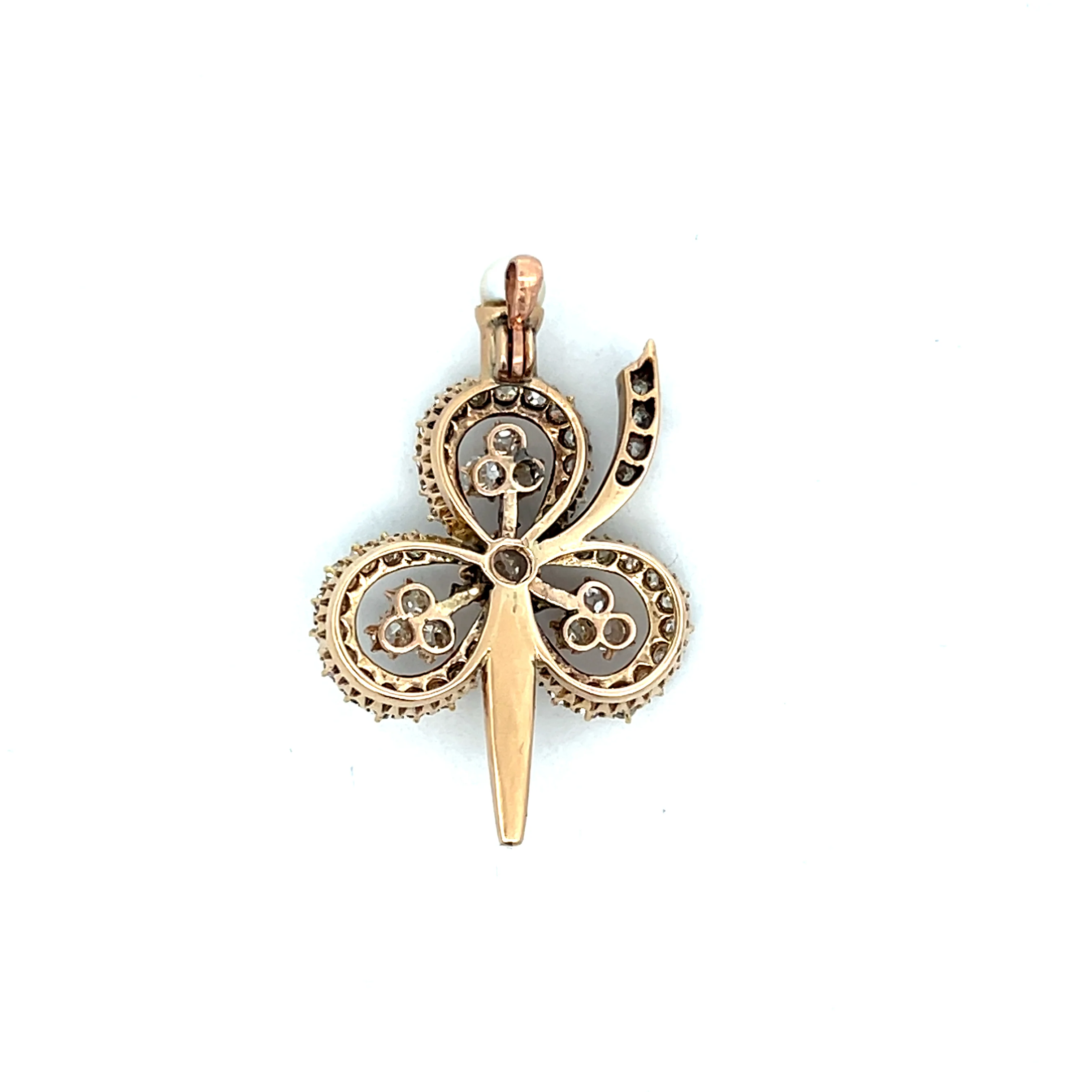 2.10 Antique Victorian Diamond Clover Pendant in 14k - Image 2