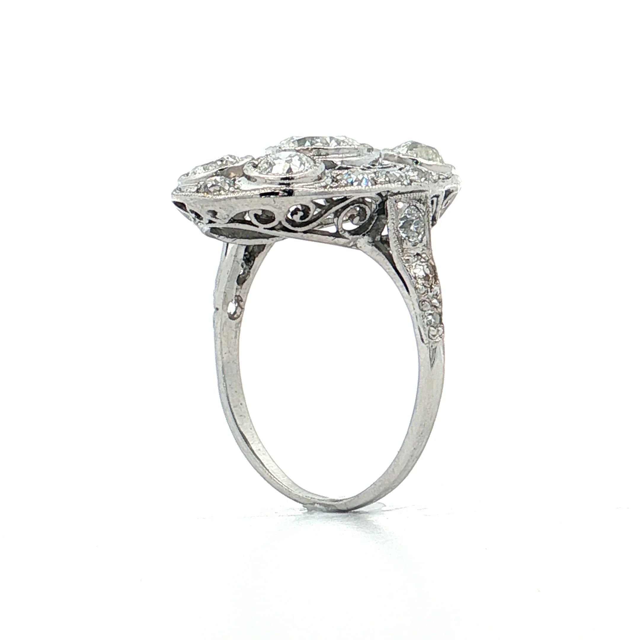 2.10 Vintage Old European Diamond Cocktail Ring Platinum - Image 5