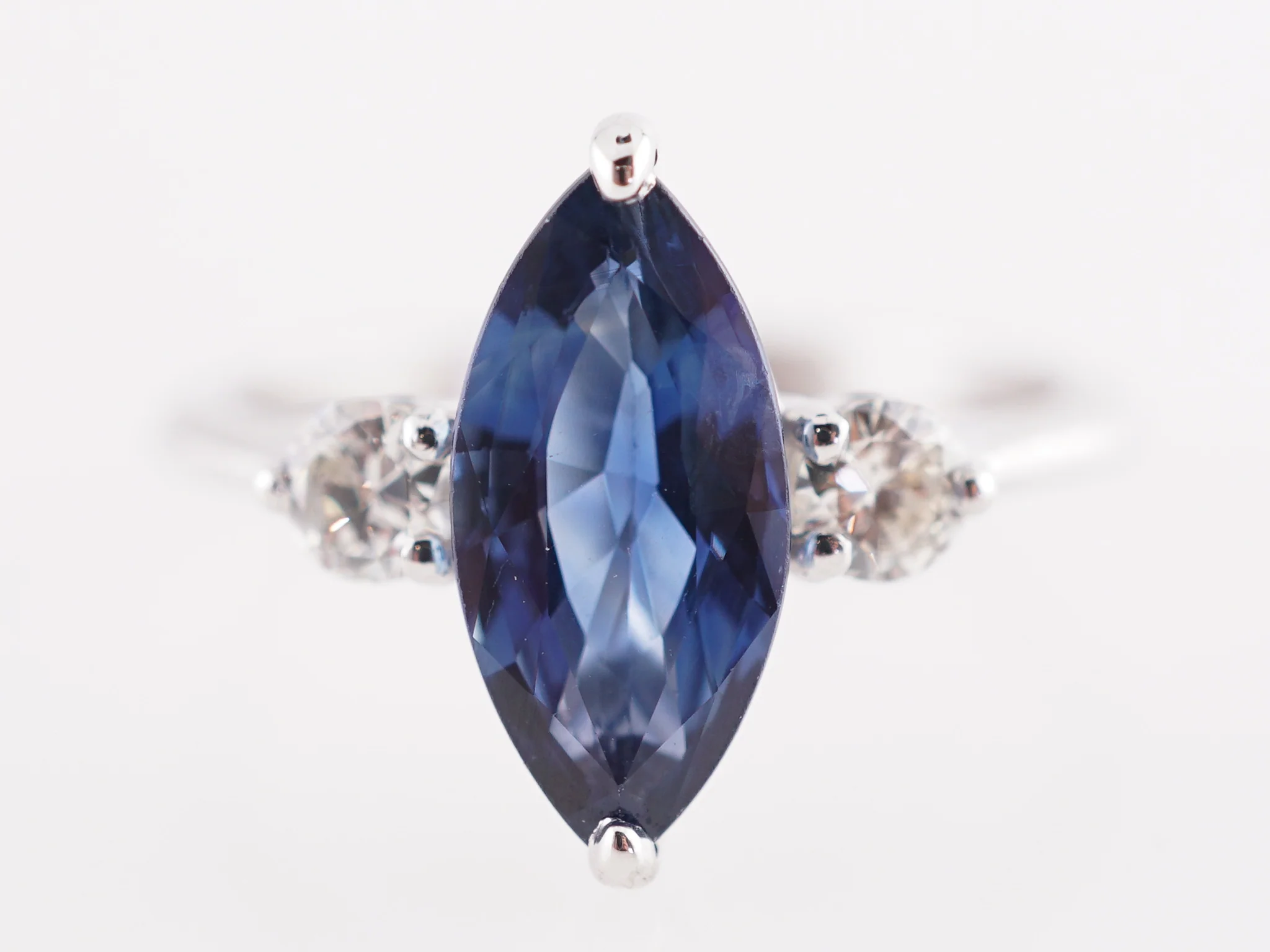 2.18 Marquise Cut Sapphire w/ Diamonds in 14k White Gold