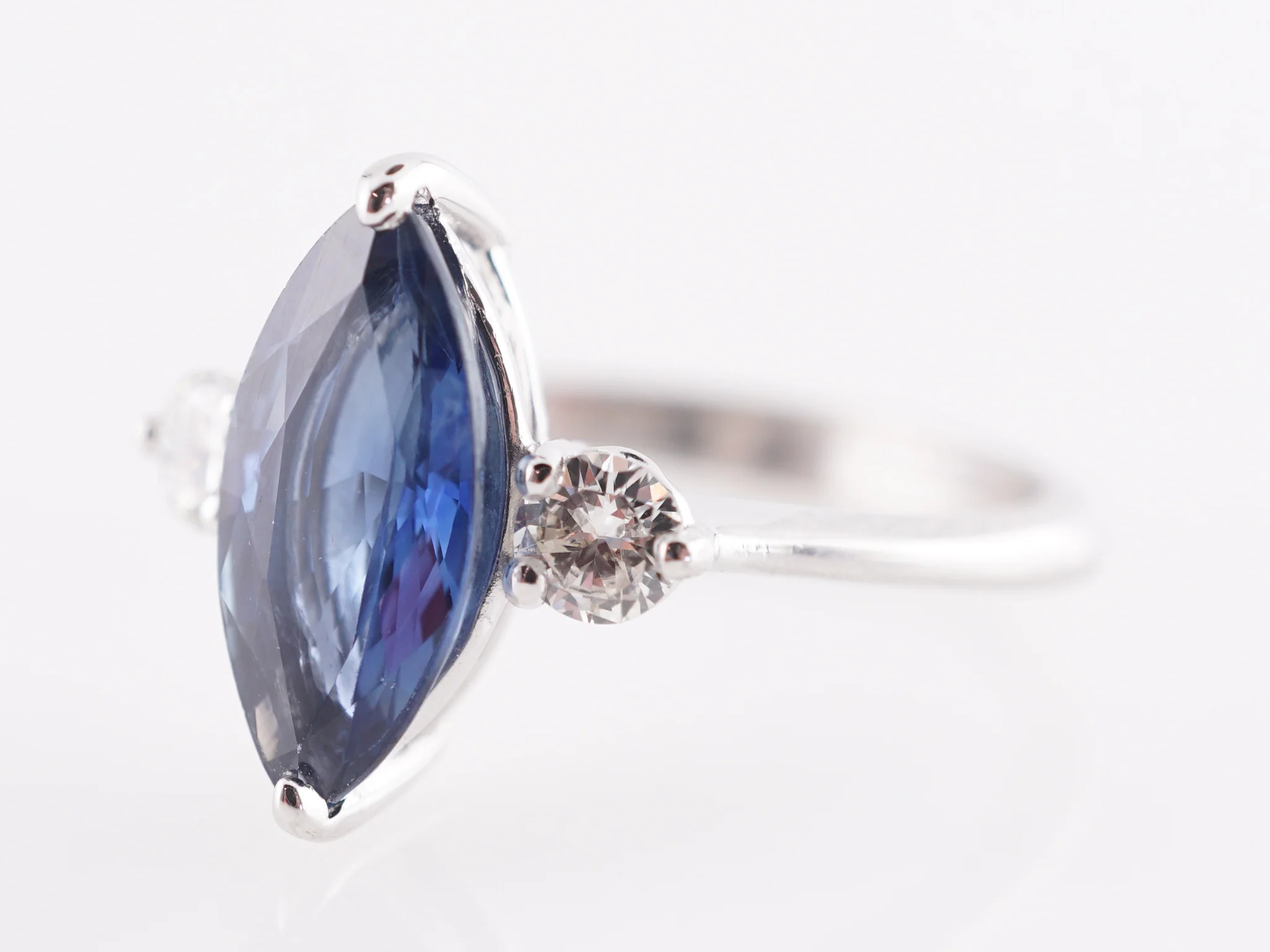 2.18 Marquise Cut Sapphire w/ Diamonds in 14k White Gold - Image 2