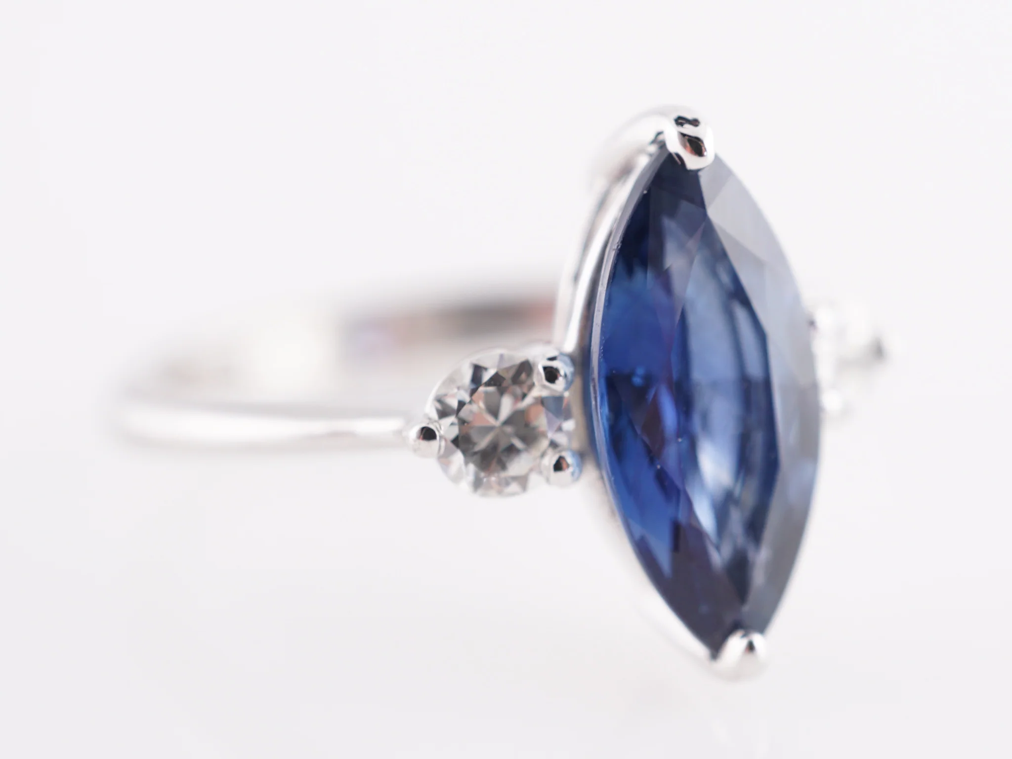 2.18 Marquise Cut Sapphire w/ Diamonds in 14k White Gold - Image 3