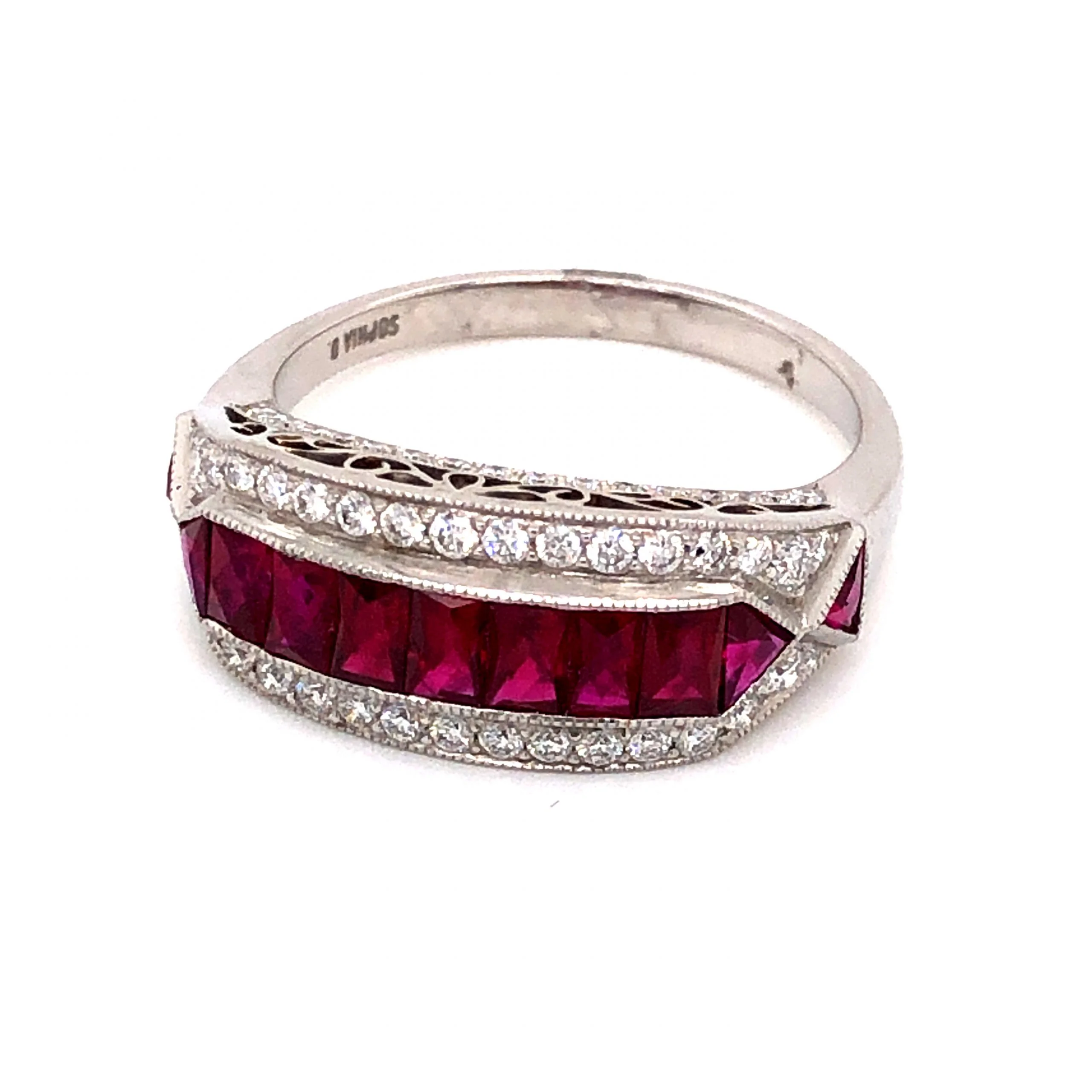 2.21 French Cut Rubies & Diamond Ring in Platinum - Image 2