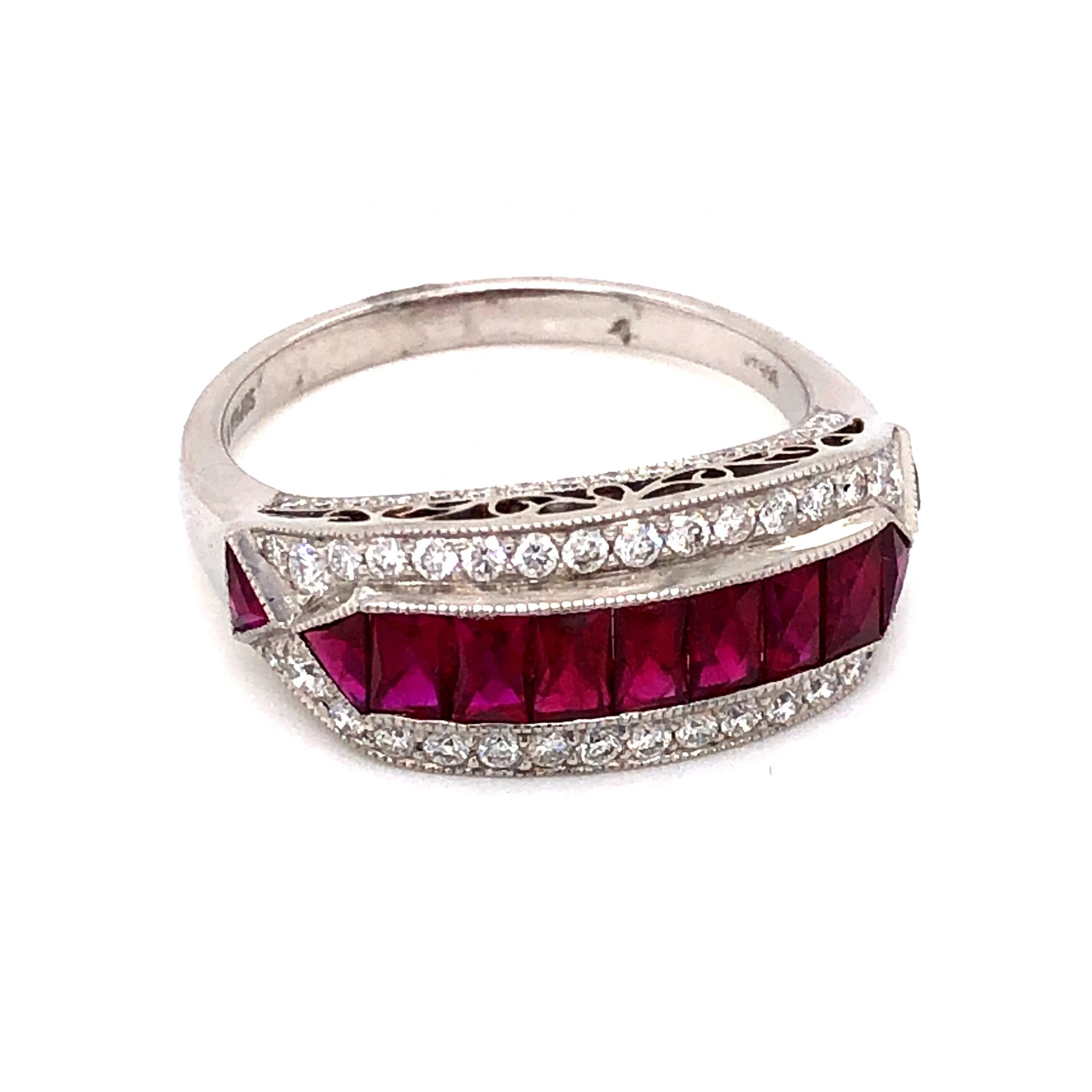 2.21 French Cut Rubies & Diamond Ring in Platinum - Image 3