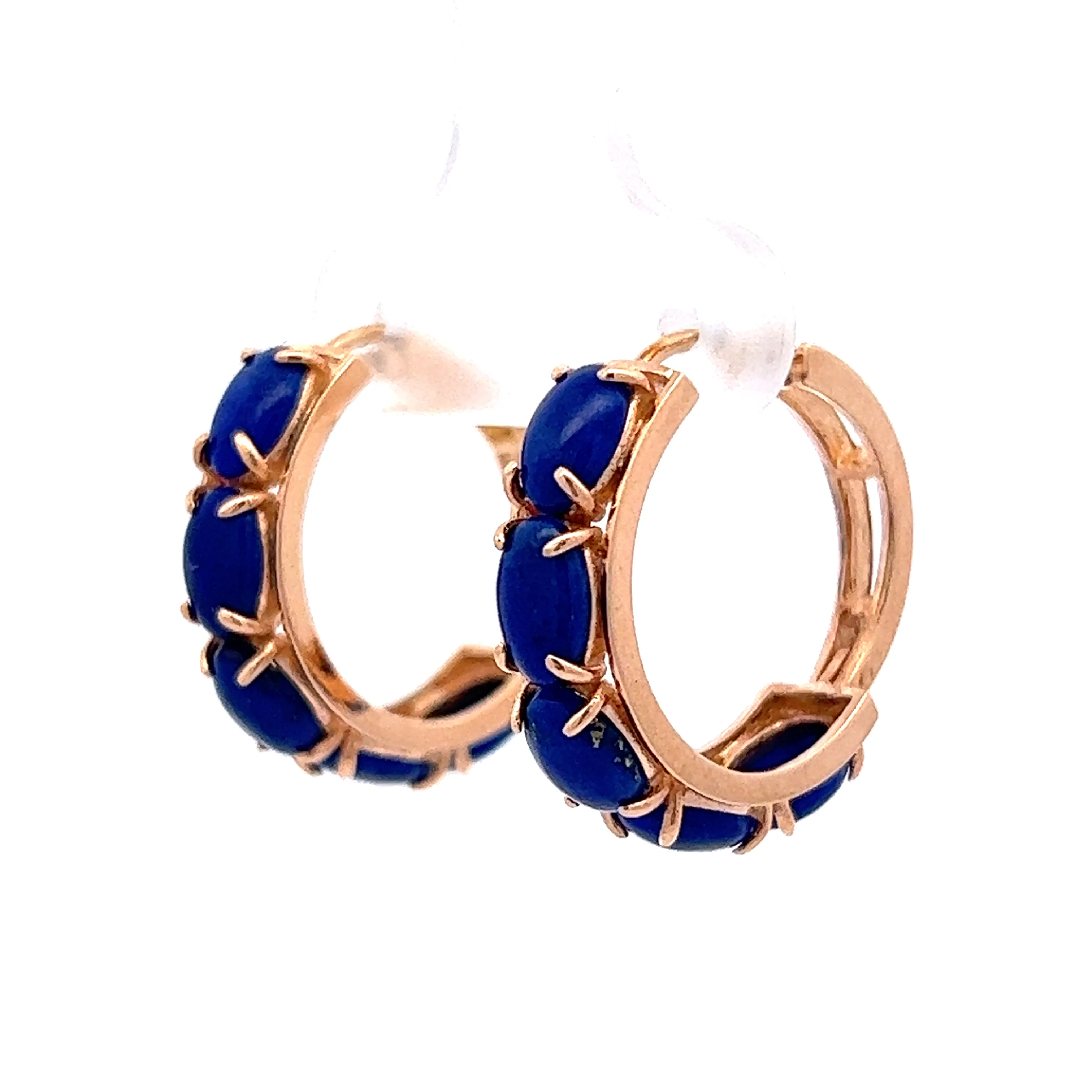 2.30 Lapis Lazuli Cabochon Hoop Earrings in 14k Yellow Gold - Image 2