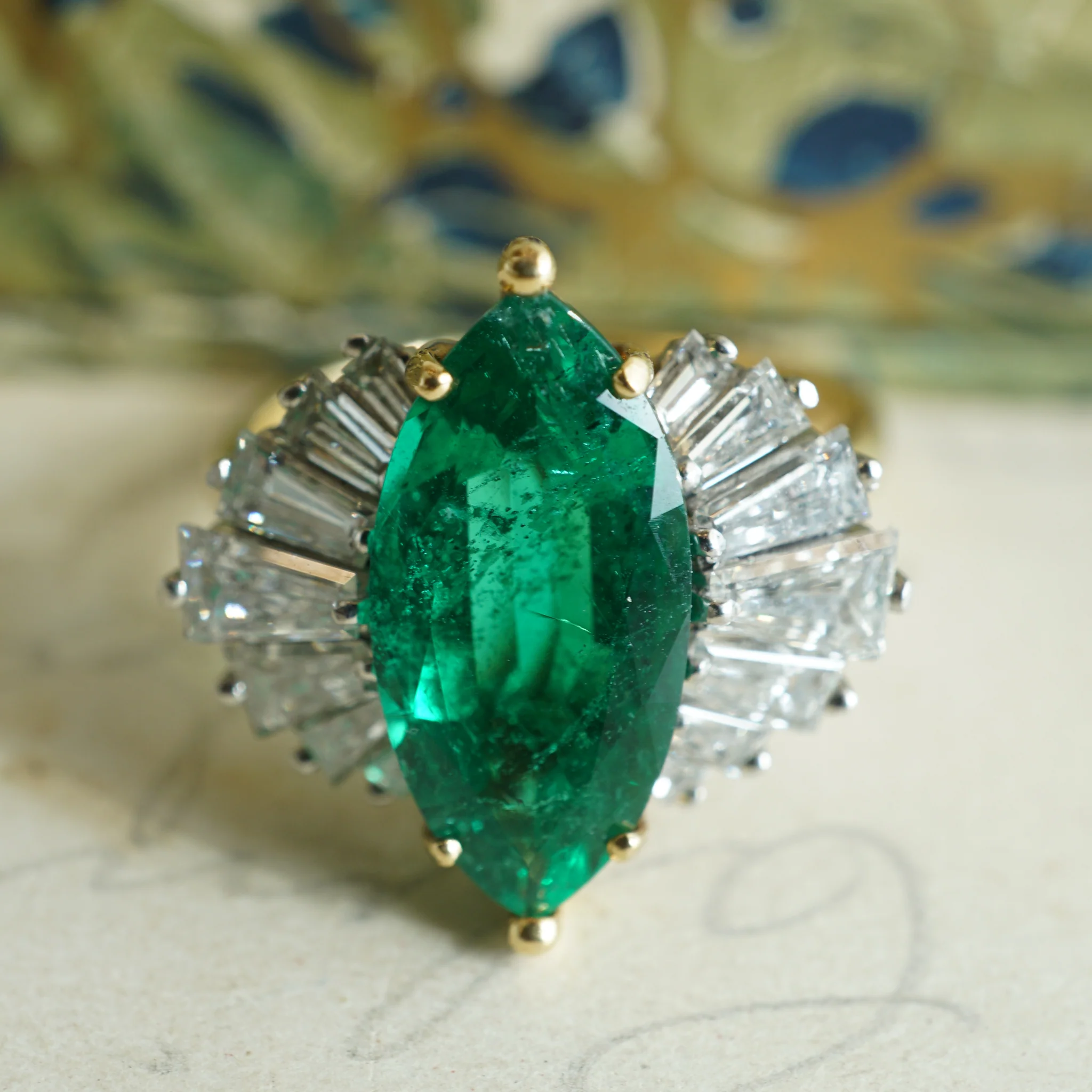 2.32 Emerald & Diamond Cocktail Ring in 18k Yellow Gold and Platinum - Image 6