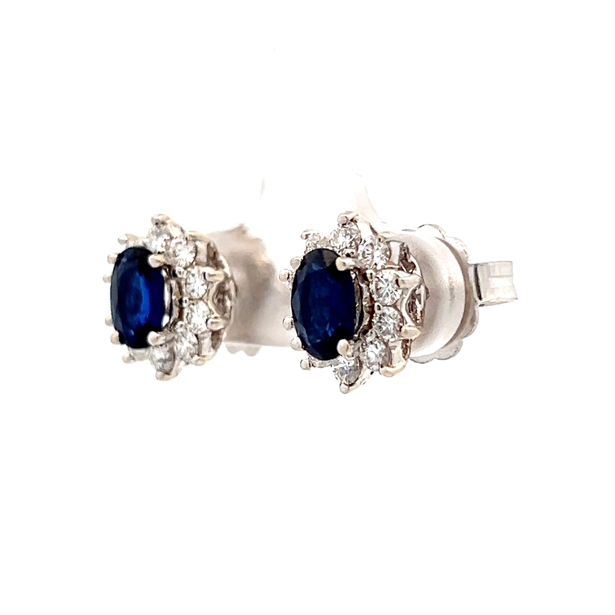 2.40 Oval Sapphire & Diamond Earrings in 14k White Gold - Image 2