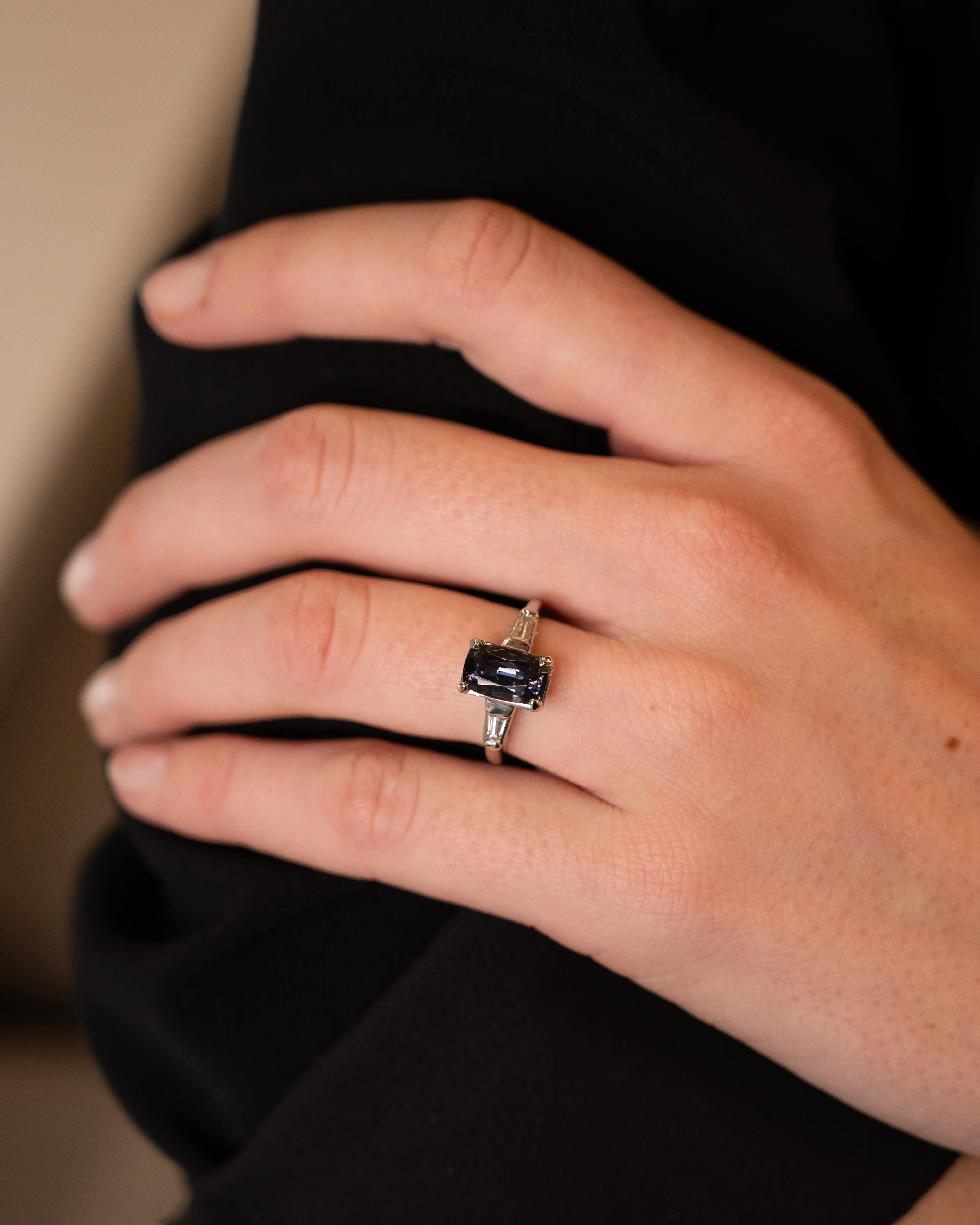 2.45 Vintage Cushion Cut Spinel Engagement Ring Platinum - Image 6