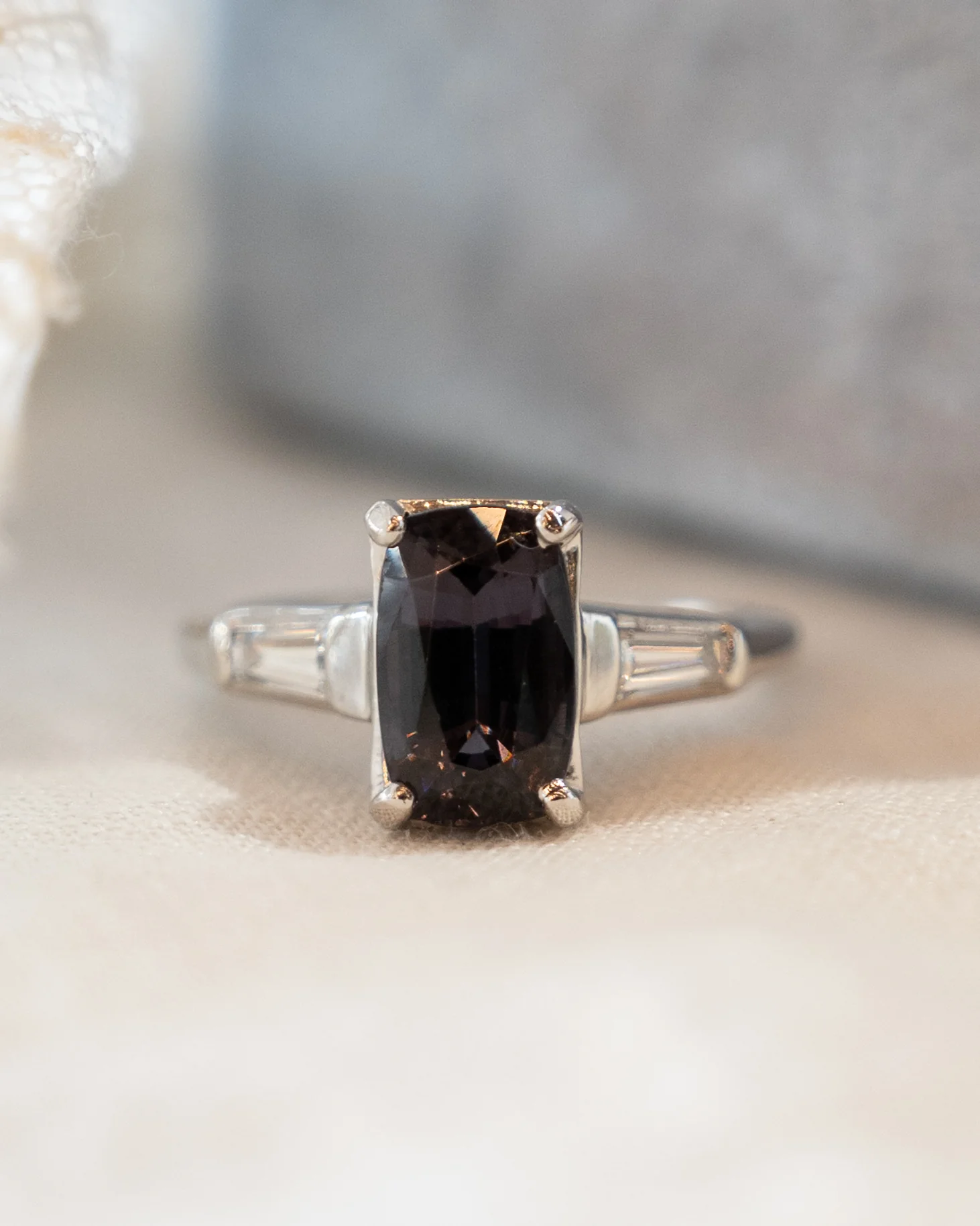 2.45 Vintage Cushion Cut Spinel Engagement Ring Platinum - Image 7
