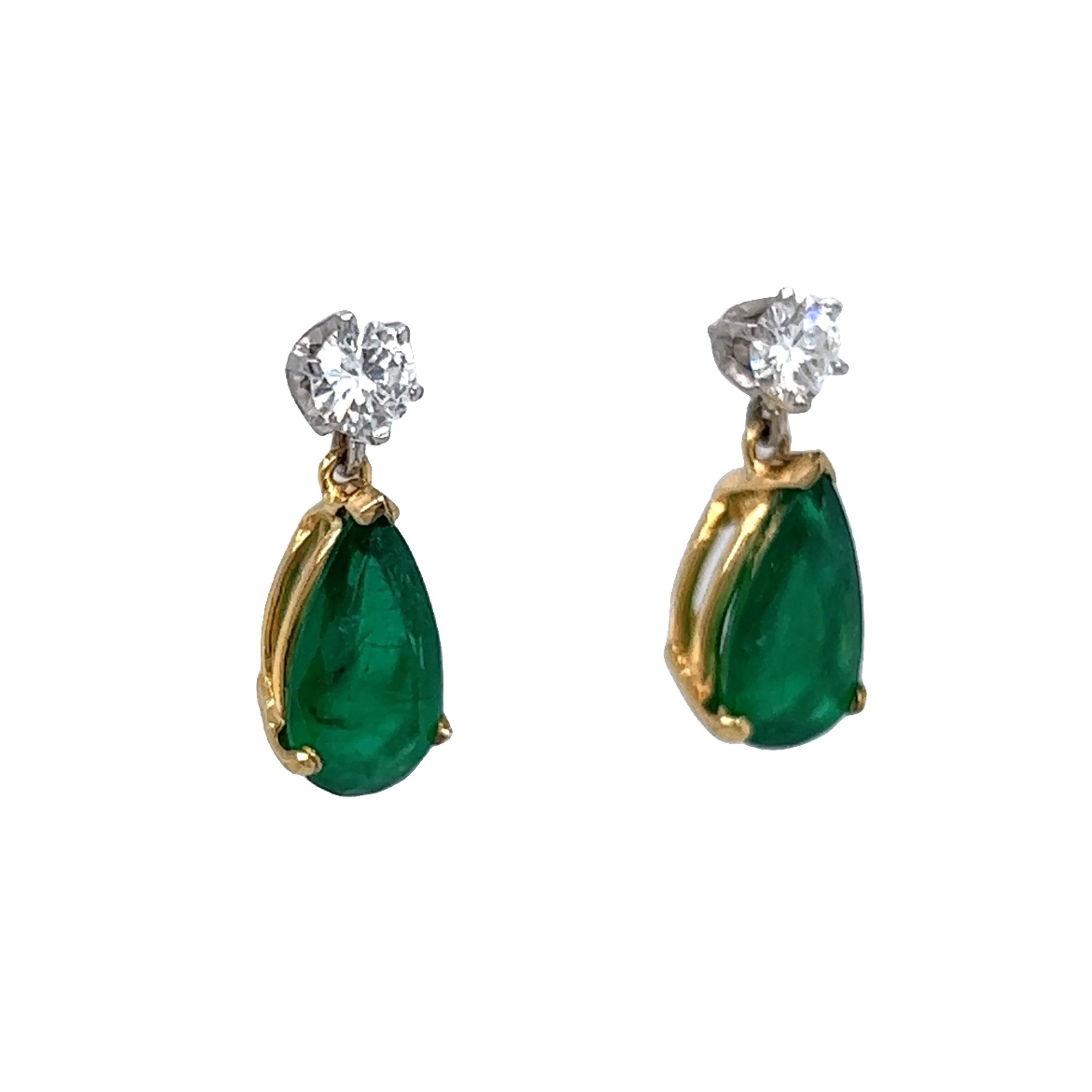 2.48 Emerald & Diamond Drop Earrings in 14k Yellow & White Gold - Image 3
