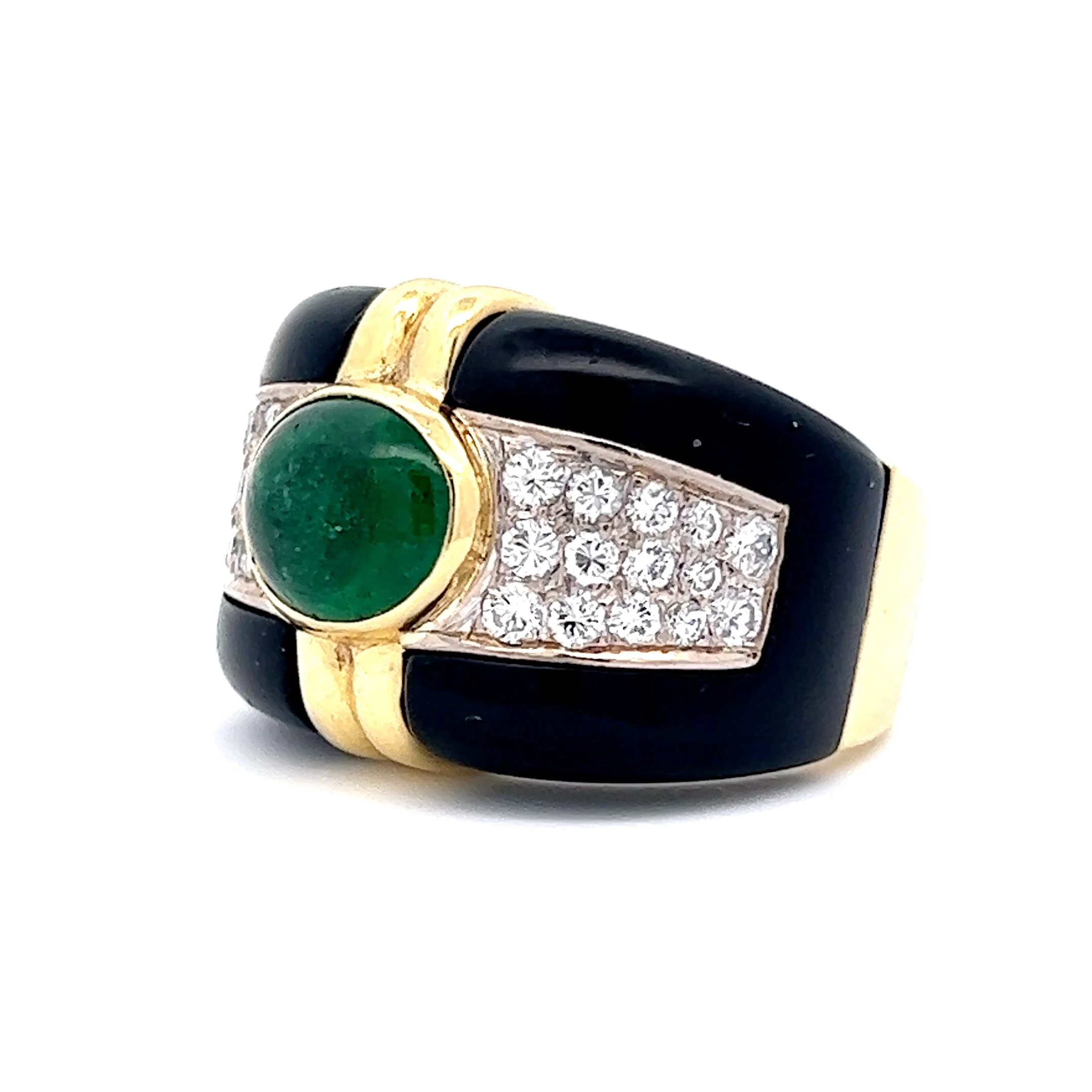 2.49 Cabochon Emerald, Onyx & Diamond Right Hand Ring in 18k Yellow Gold - Image 2