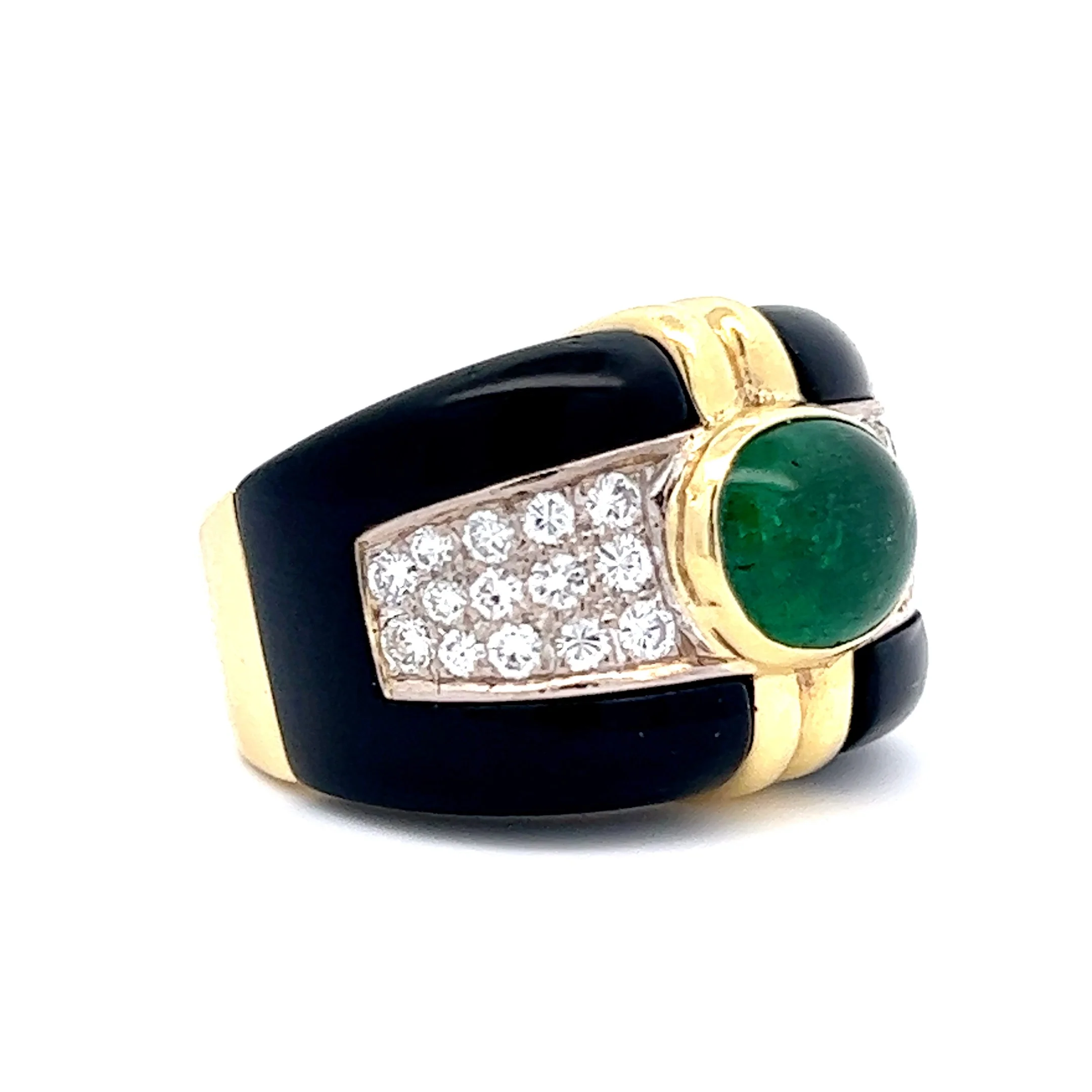 2.49 Cabochon Emerald, Onyx & Diamond Right Hand Ring in 18k Yellow Gold - Image 3